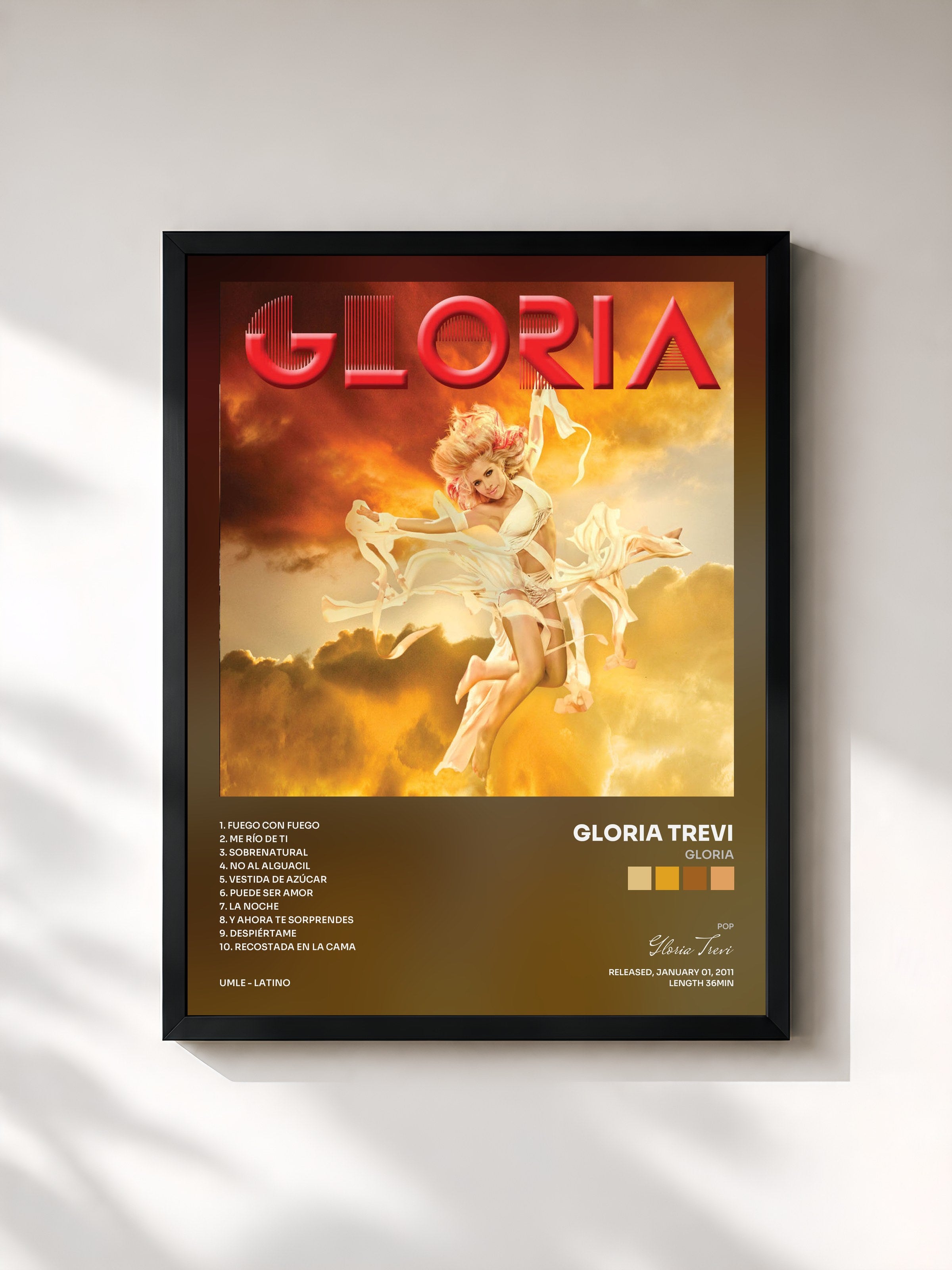 #noir Tableau de l'album Gloria de Gloria Trevi, cadre noir, imprimé et encadré en France