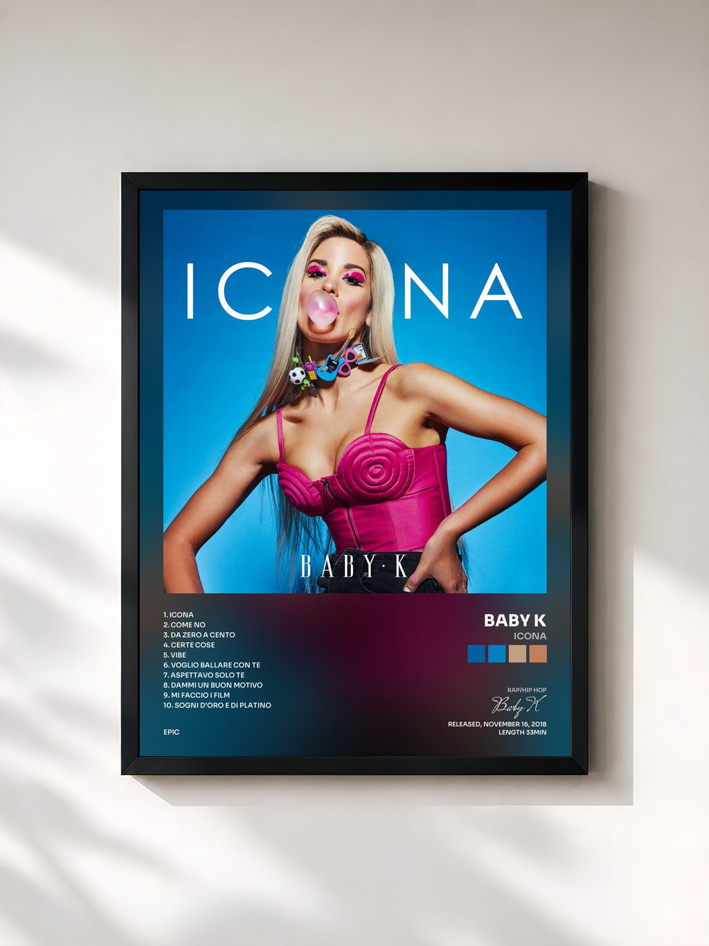 #noir Tableau de l'album Icona de Baby K, cadre noir, imprimé et encadré en France