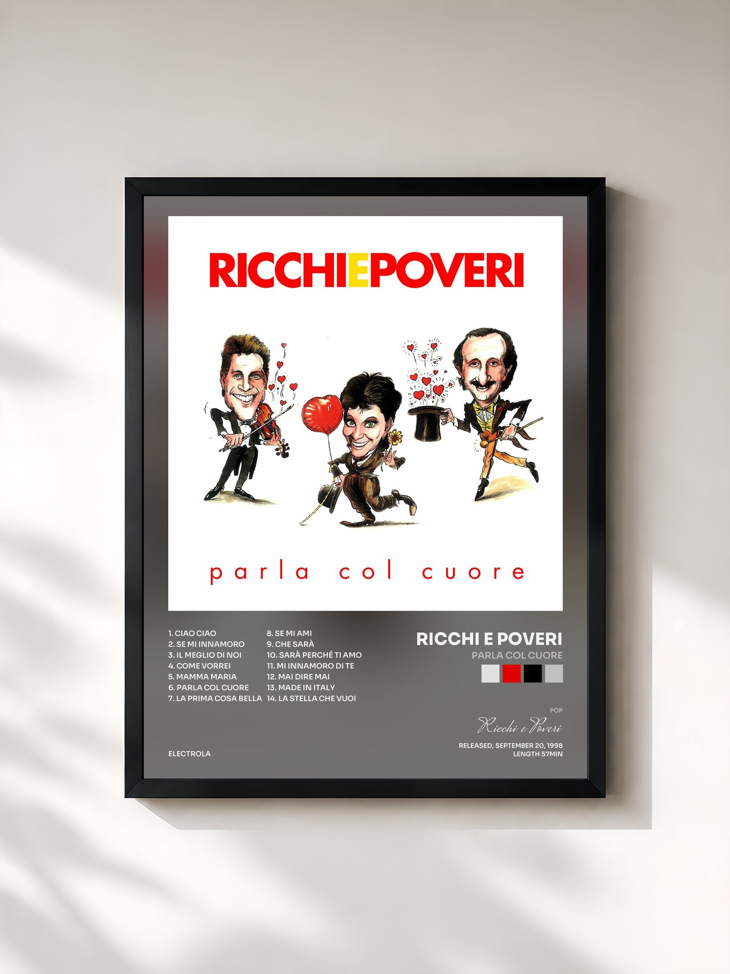 #noir Tableau de l'album Parla col cuore de Ricchi e Poveri, cadre noir, imprimé et encadré en France