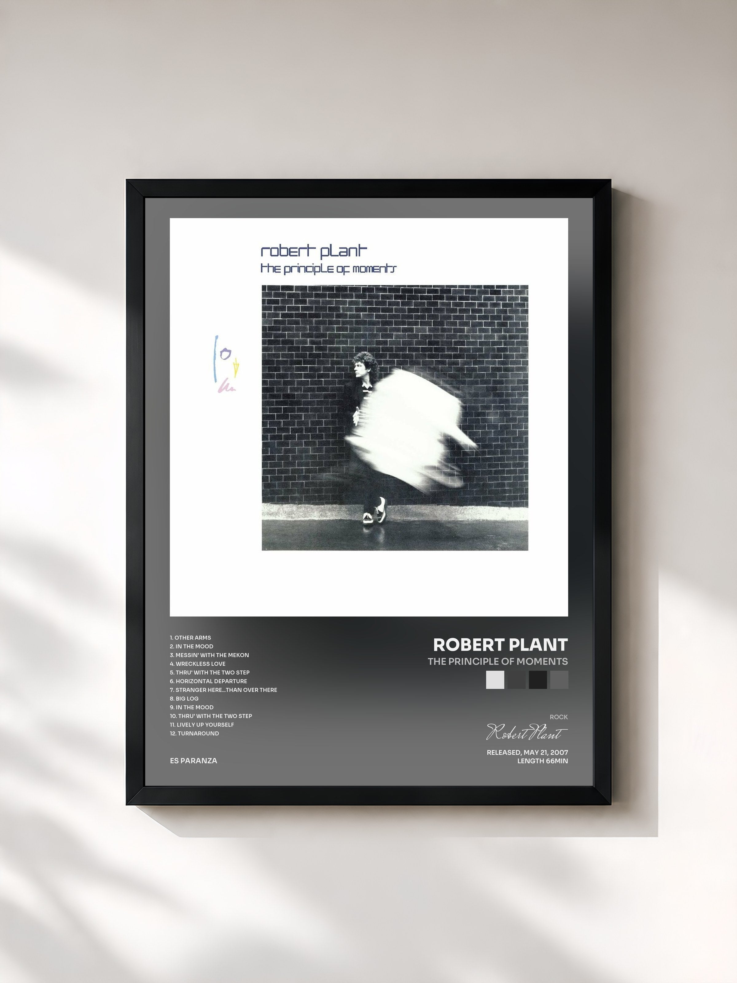 #noir Tableau de l'album The Principle of Moments de Robert Plant, cadre noir, imprimé et encadré en France