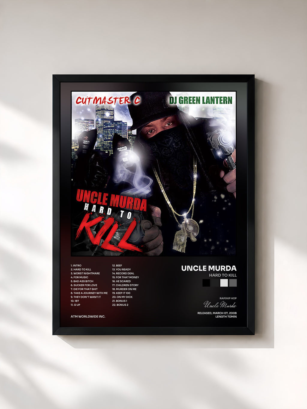 #noir Tableau de l'album Hard to Kill de Uncle Murda, cadre noir, imprimé et encadré en France