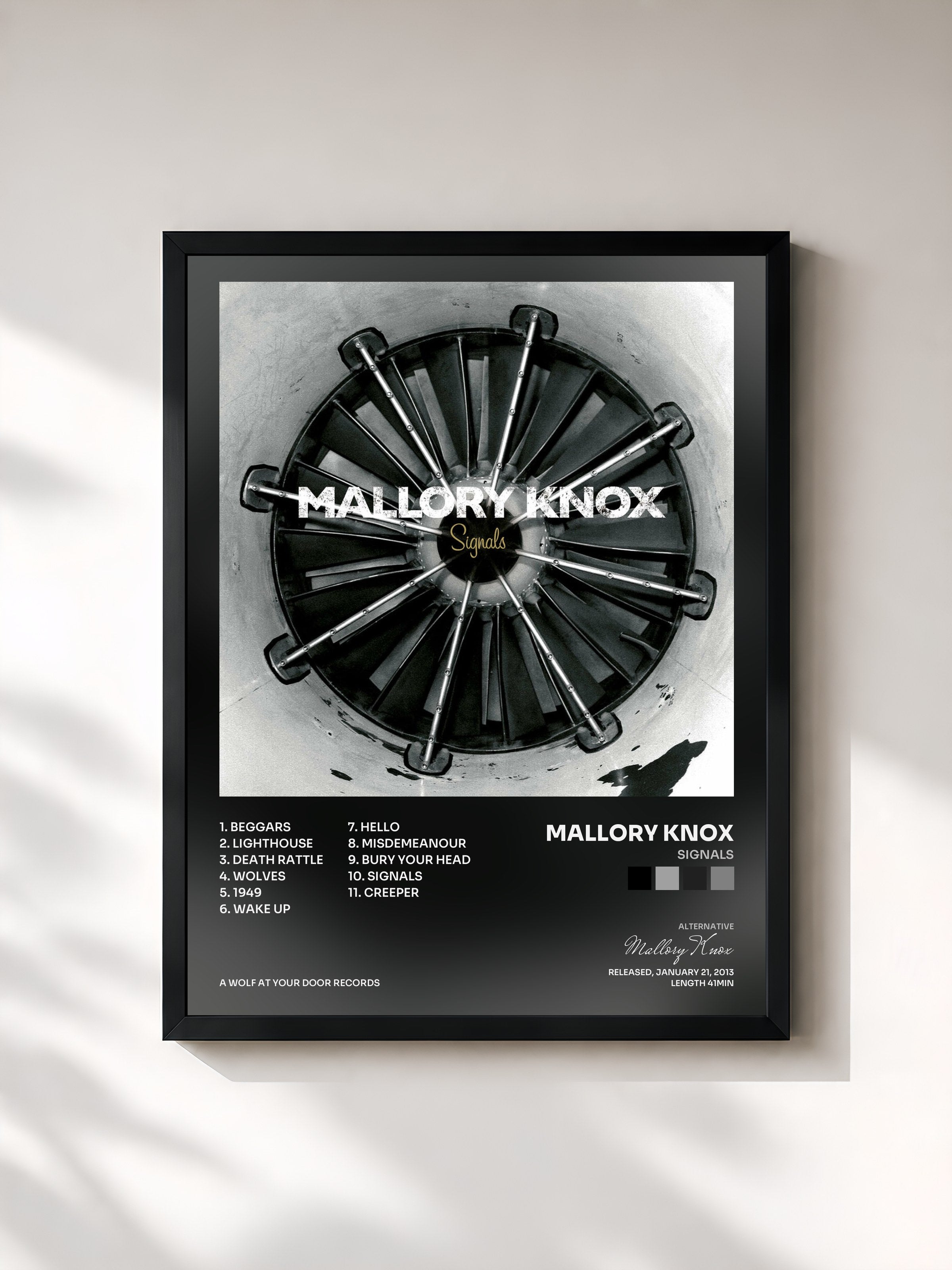 #noir Tableau de l'album Signals de Mallory Knox, cadre noir, imprimé et encadré en France