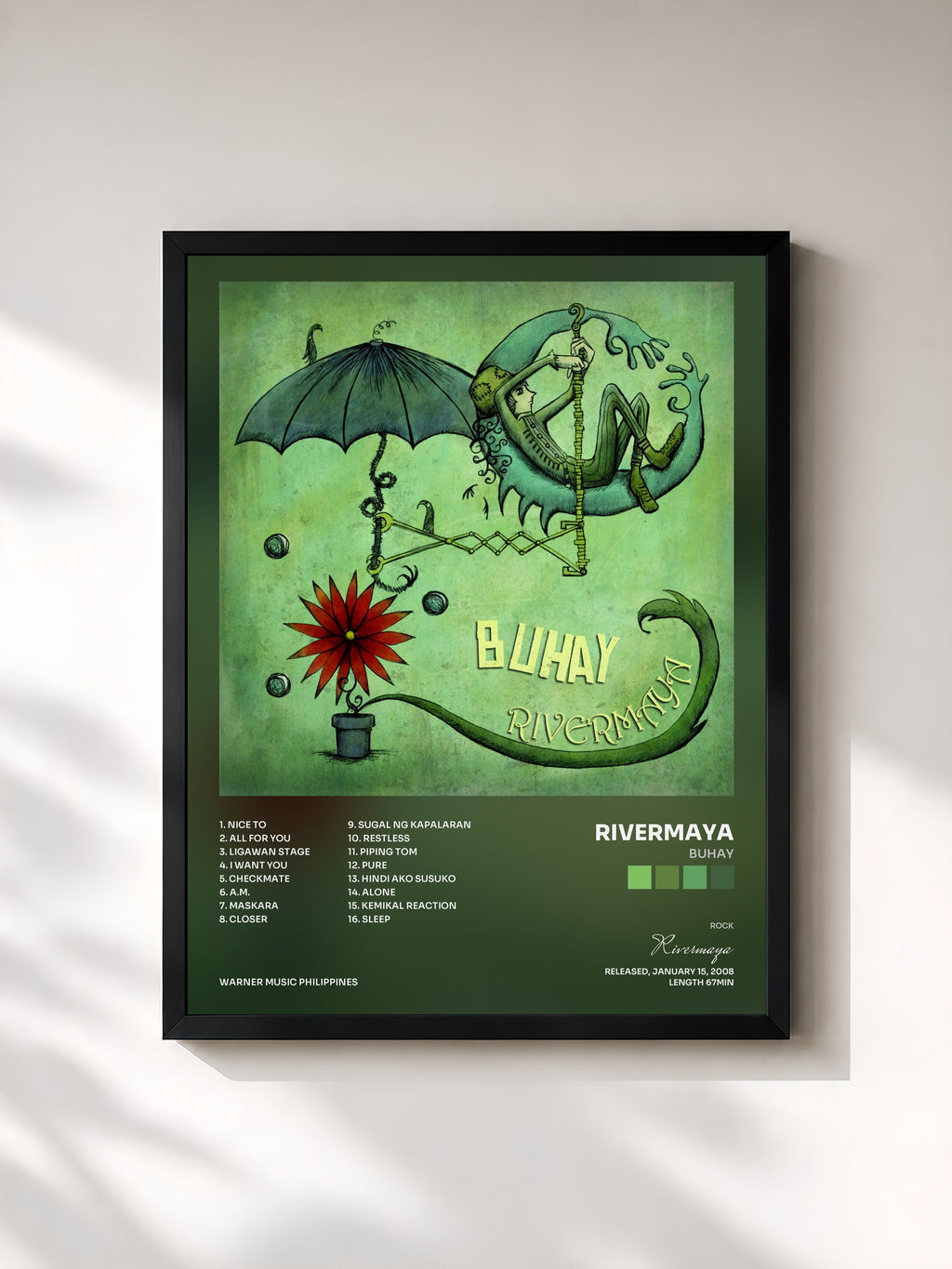 #noir Tableau de l'album Buhay de Rivermaya, cadre noir, imprimé et encadré en France