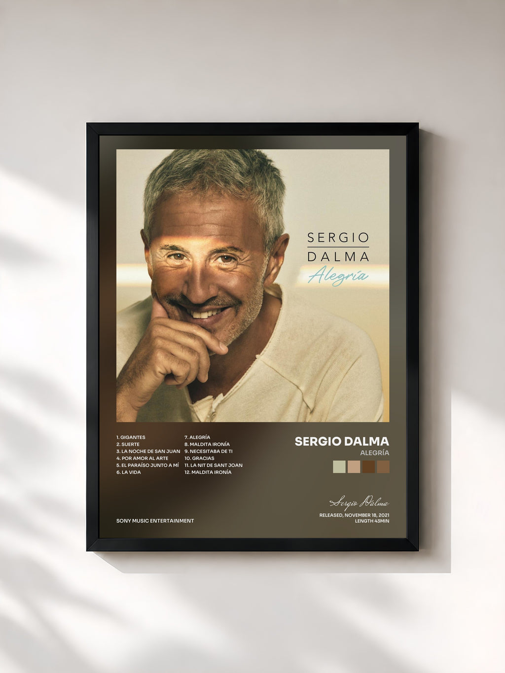 #noir Tableau de l'album Alegría de Sergio Dalma, cadre noir, imprimé et encadré en France