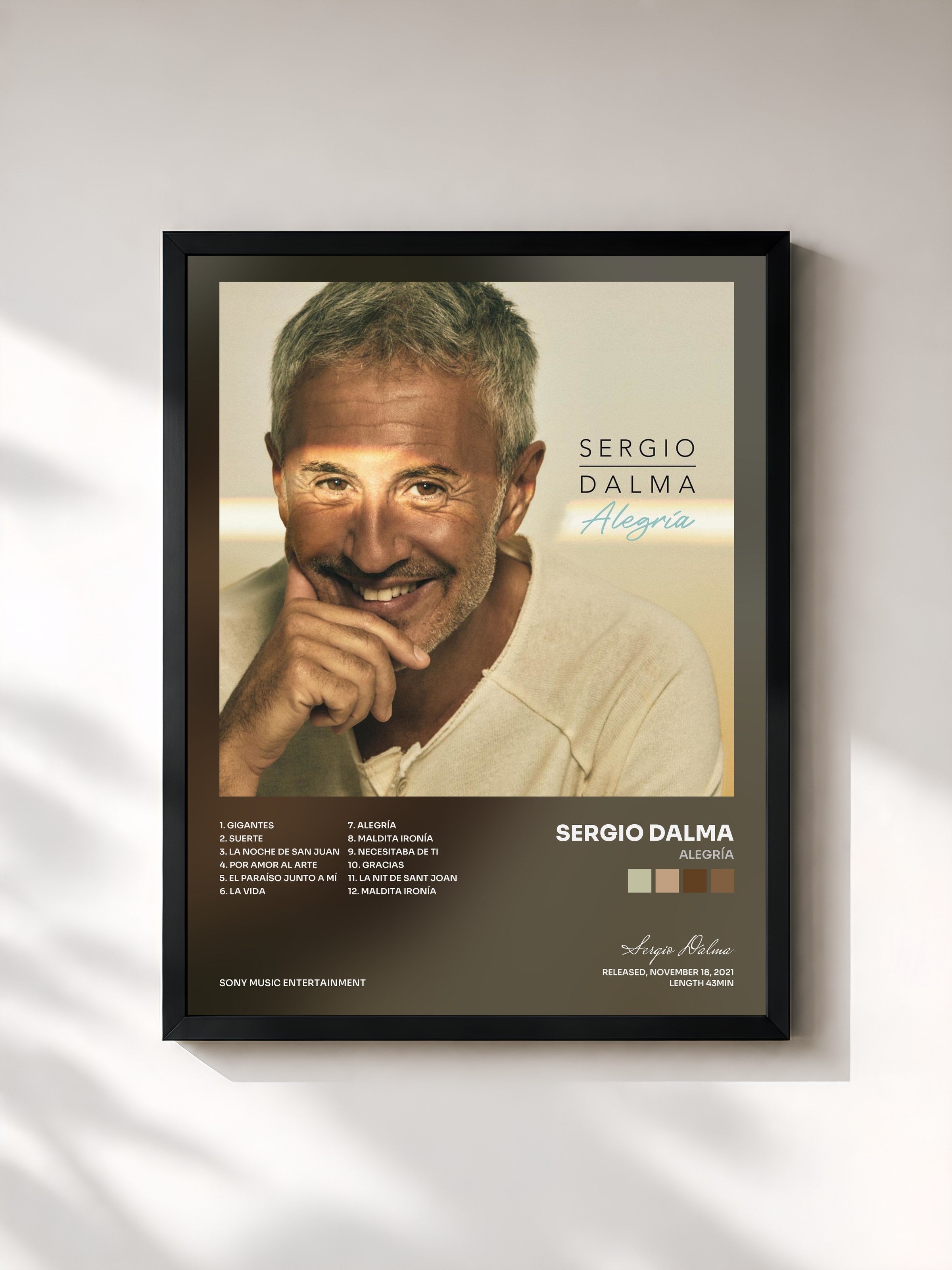 #noir Tableau de l'album Alegría de Sergio Dalma, cadre noir, imprimé et encadré en France