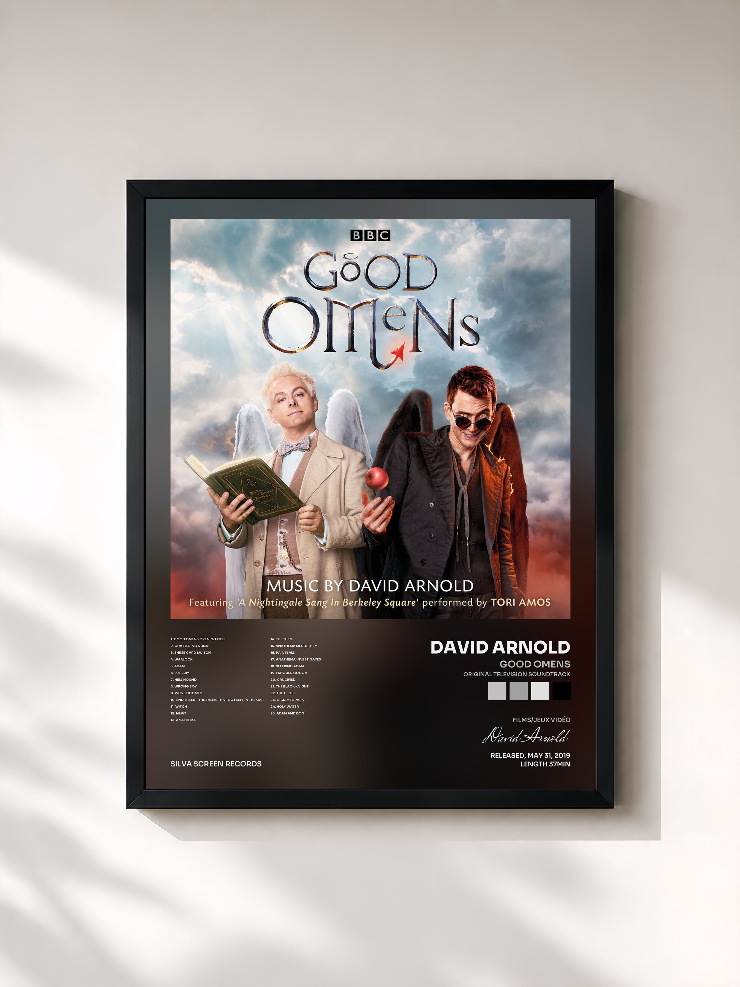 #noir Tableau de l'album Good Omens (Original Television Soundtrack) de David Arnold, cadre noir, imprimé et encadré en France