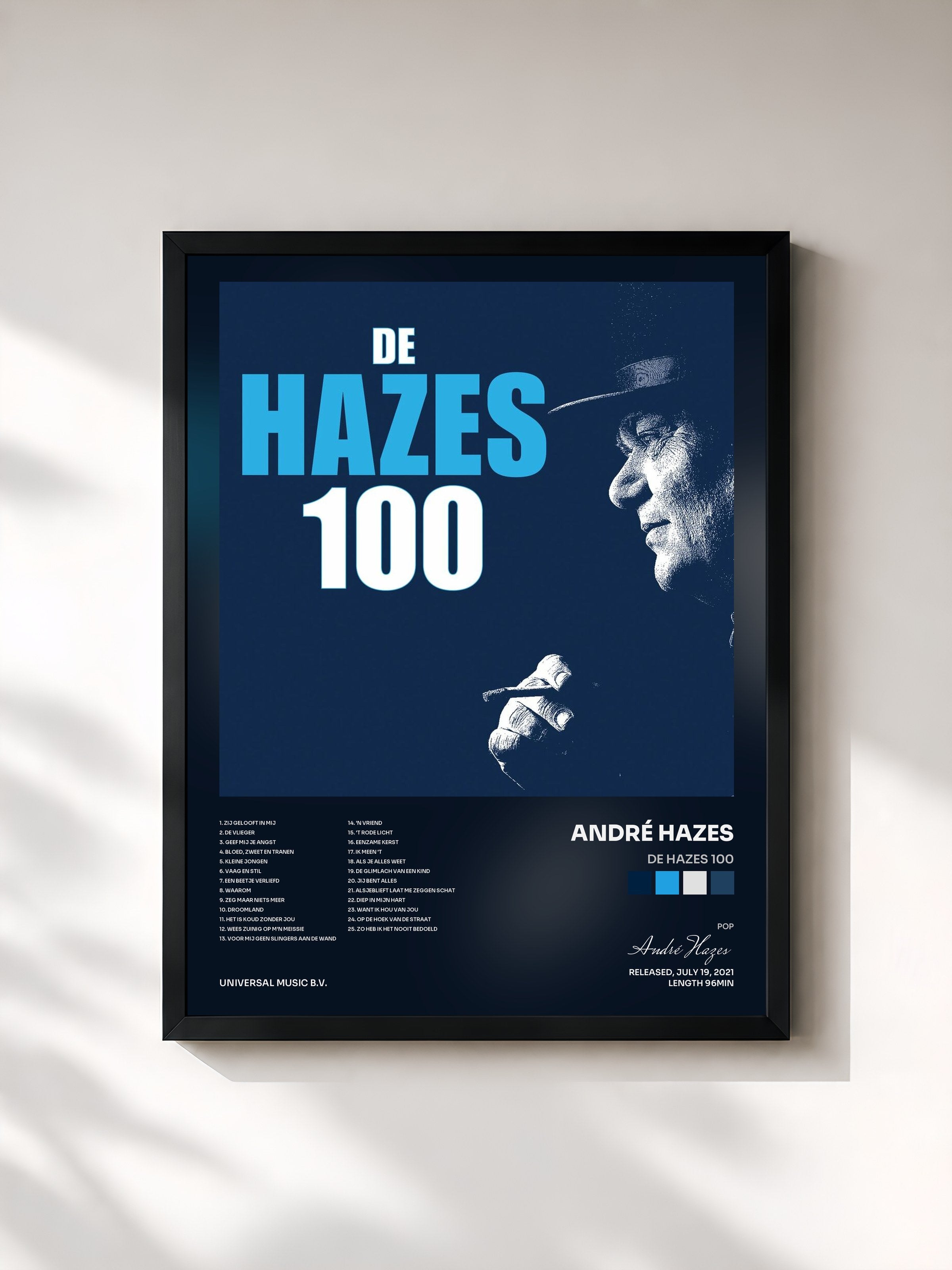 #noir Tableau de l'album De Hazes 100 de André Hazes, cadre noir, imprimé et encadré en France