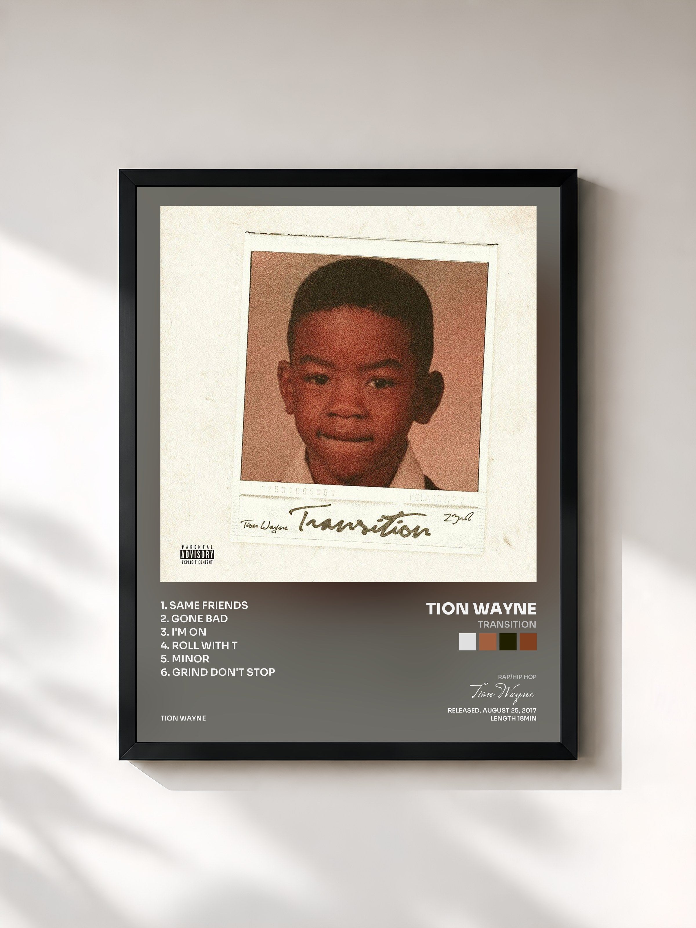 #noir Tableau de l'album Transition de Tion Wayne, cadre noir, imprimé et encadré en France