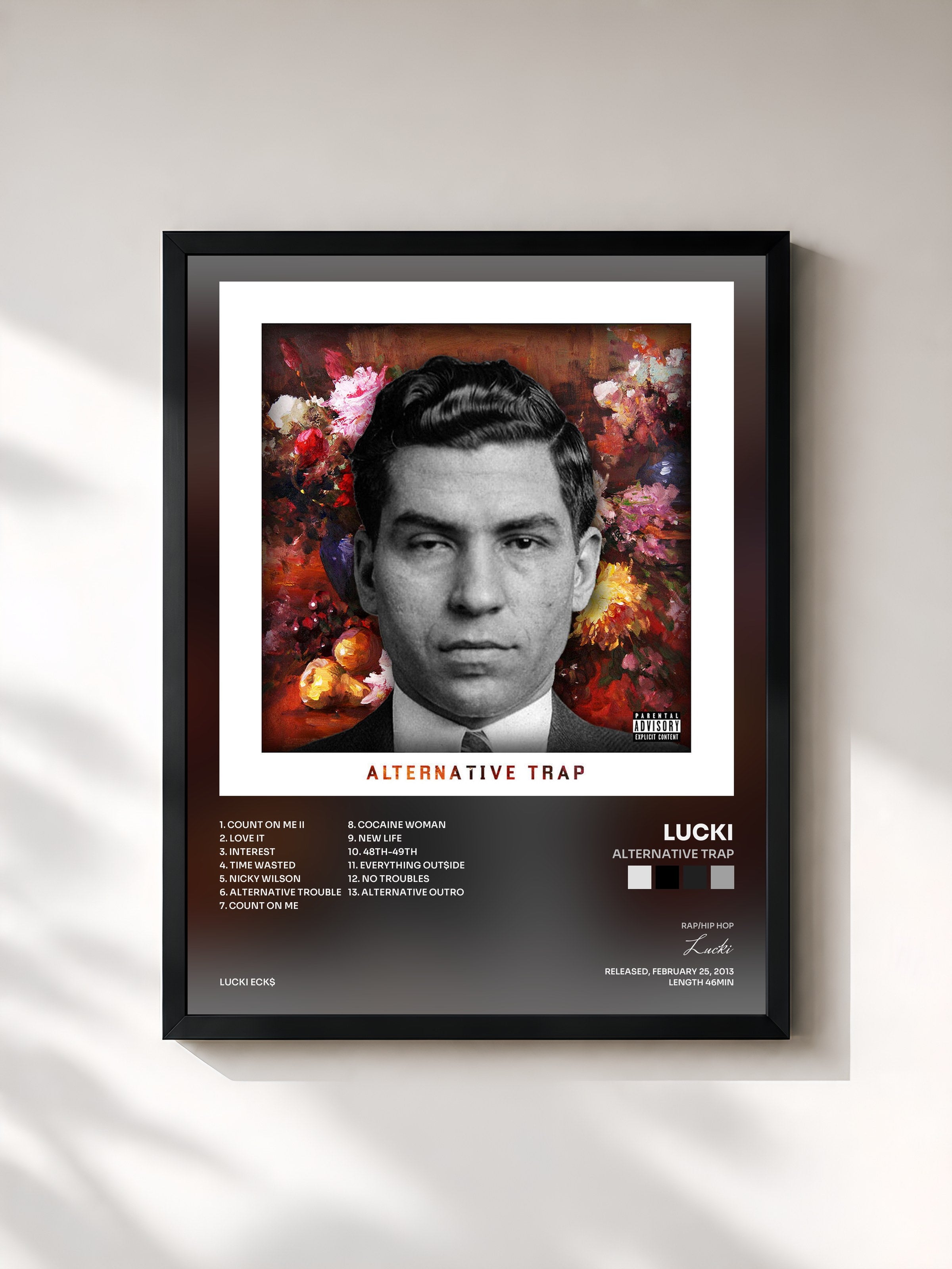 #noir Tableau de l'album Alternative Trap de Lucki, cadre noir, imprimé et encadré en France