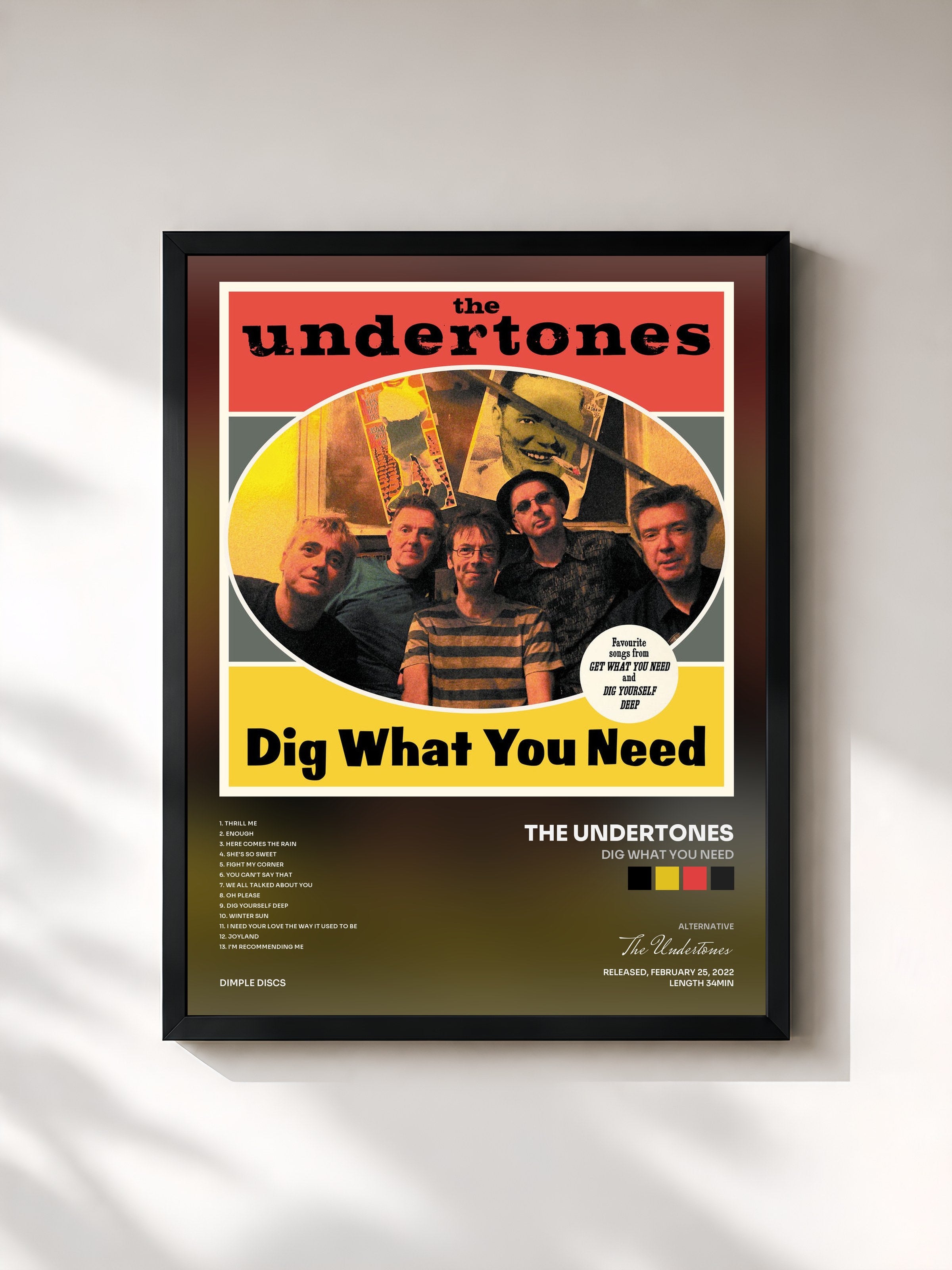 #noir Tableau de l'album Dig What You Need de The Undertones, cadre noir, imprimé et encadré en France