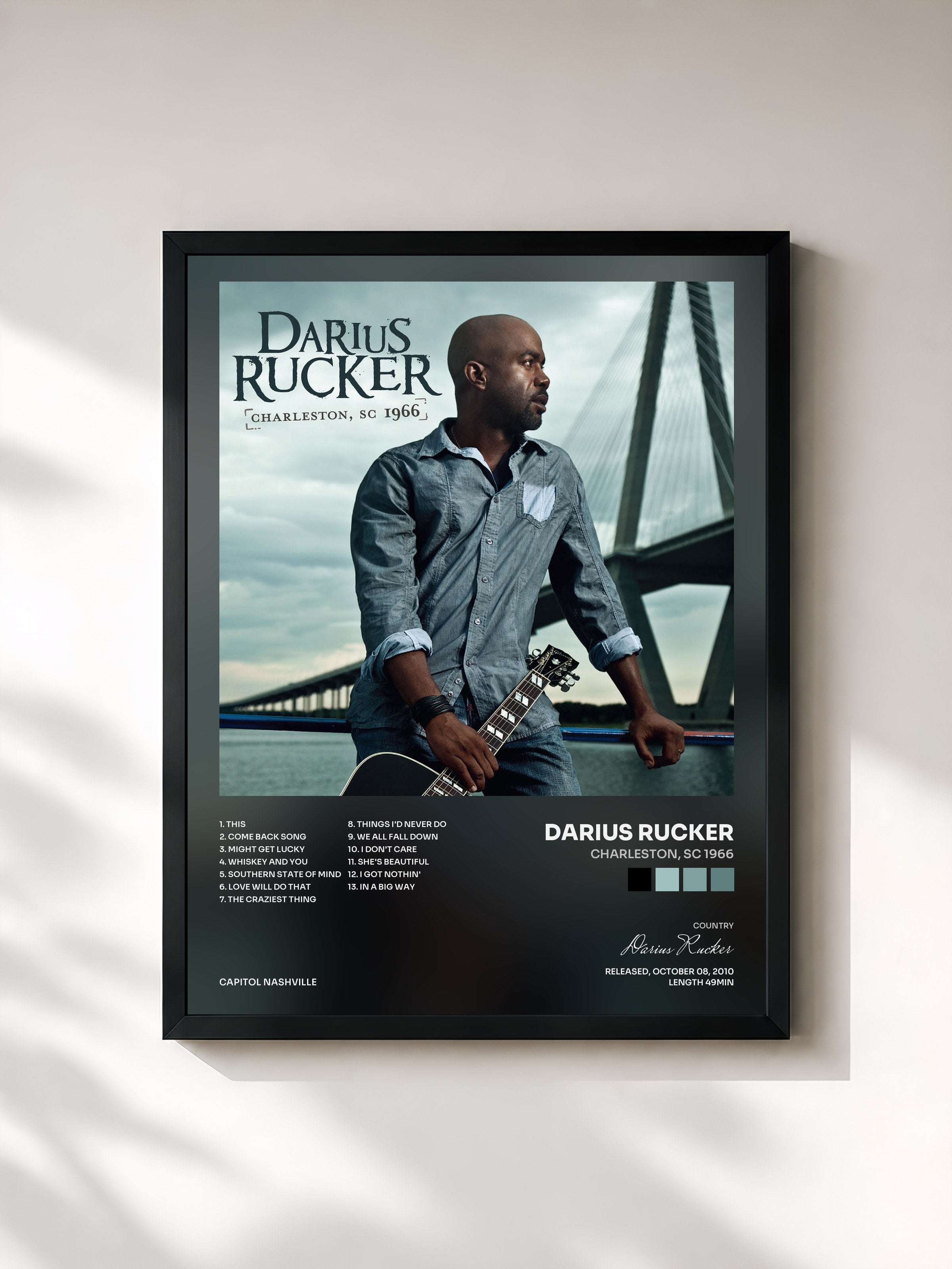 #noir Tableau de l'album Charleston, SC 1966 de Darius Rucker, cadre noir, imprimé et encadré en France