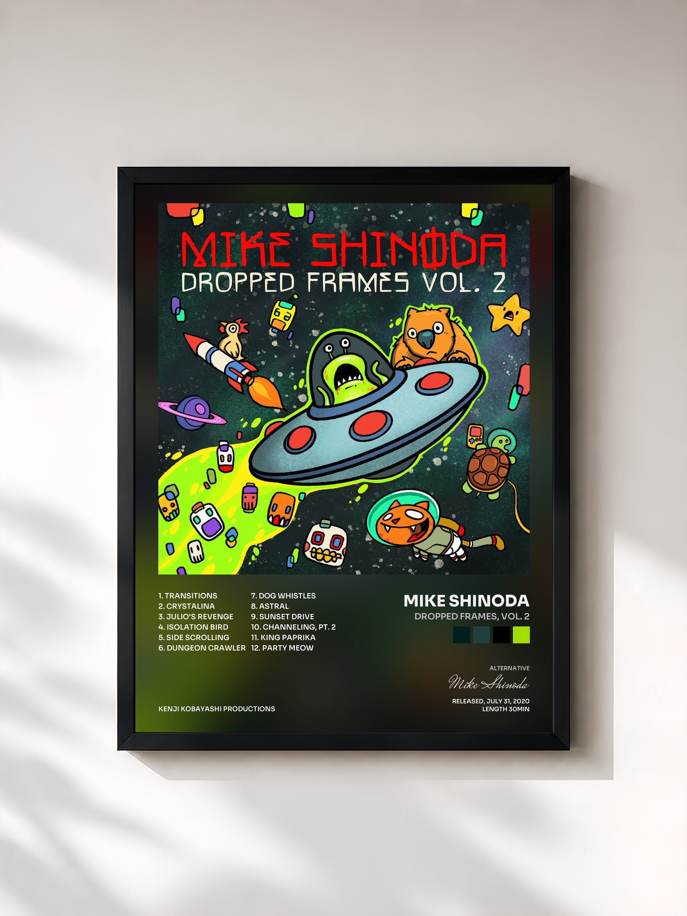 #noir Tableau de l'album Dropped Frames, Vol. 2 de Mike Shinoda, cadre noir, imprimé et encadré en France