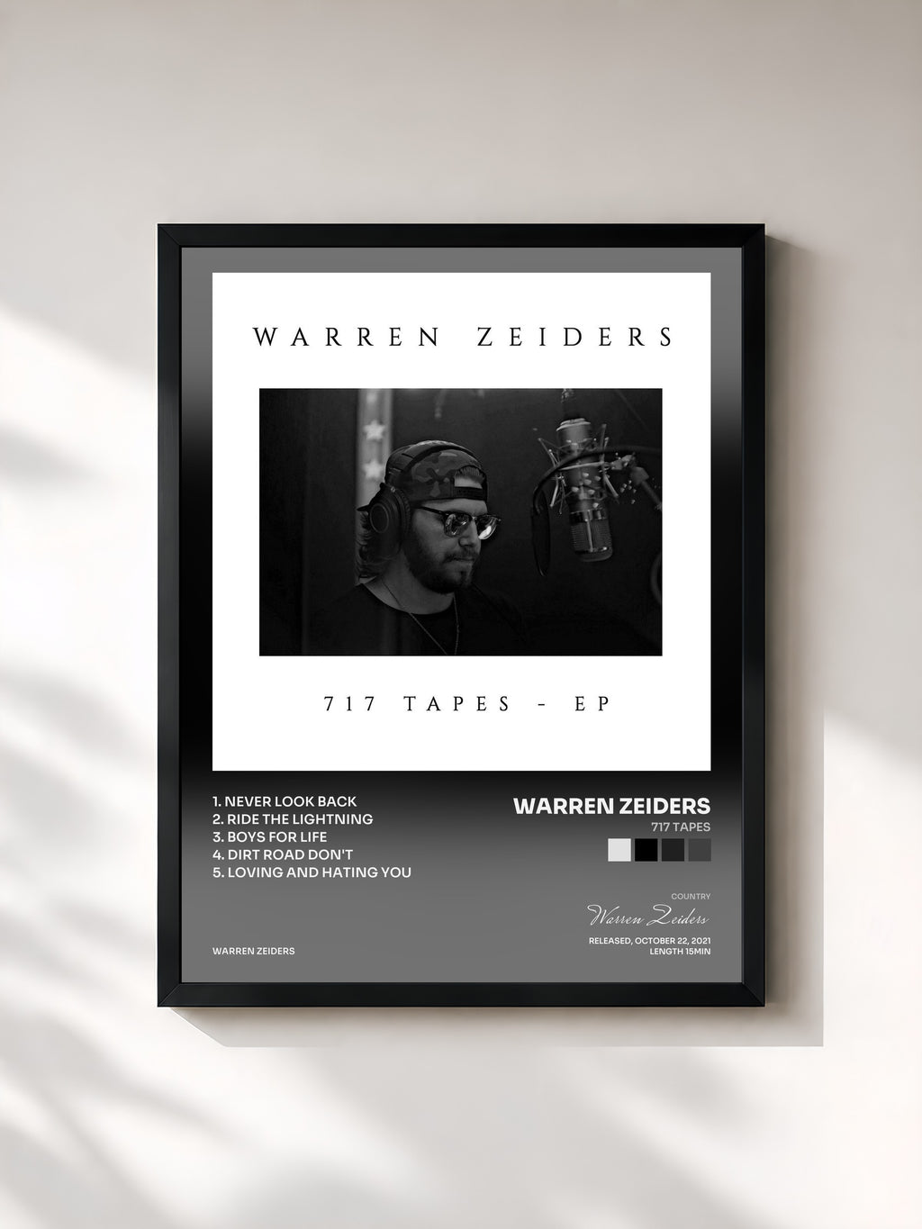 #noir Tableau de l'album 717 Tapes de Warren Zeiders, cadre noir, imprimé et encadré en France