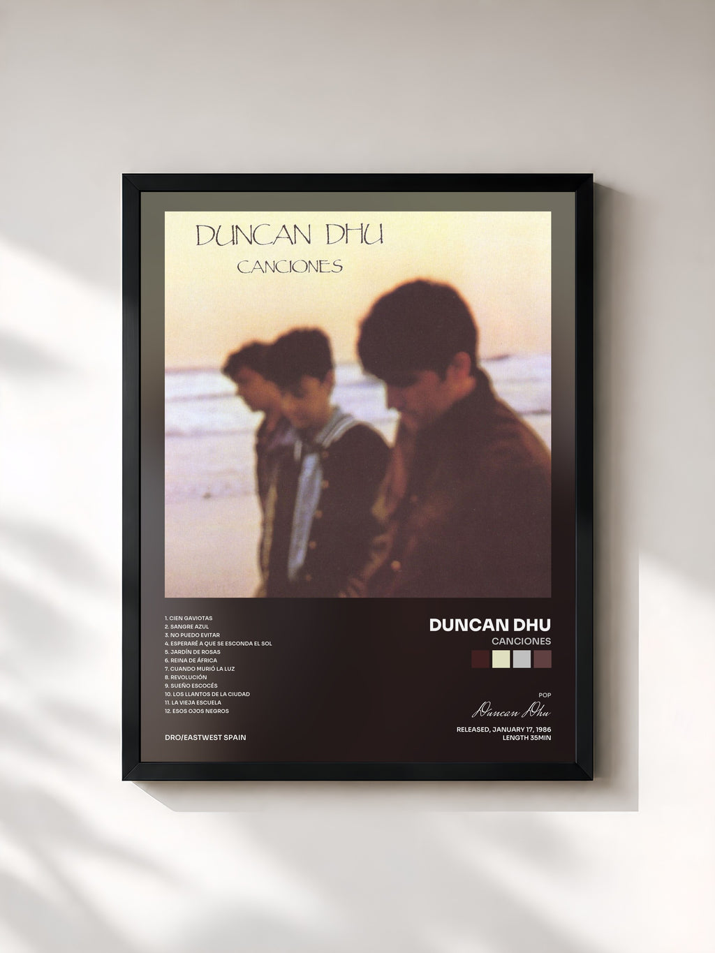 #noir Tableau de l'album Canciones de Duncan Dhu, cadre noir, imprimé et encadré en France