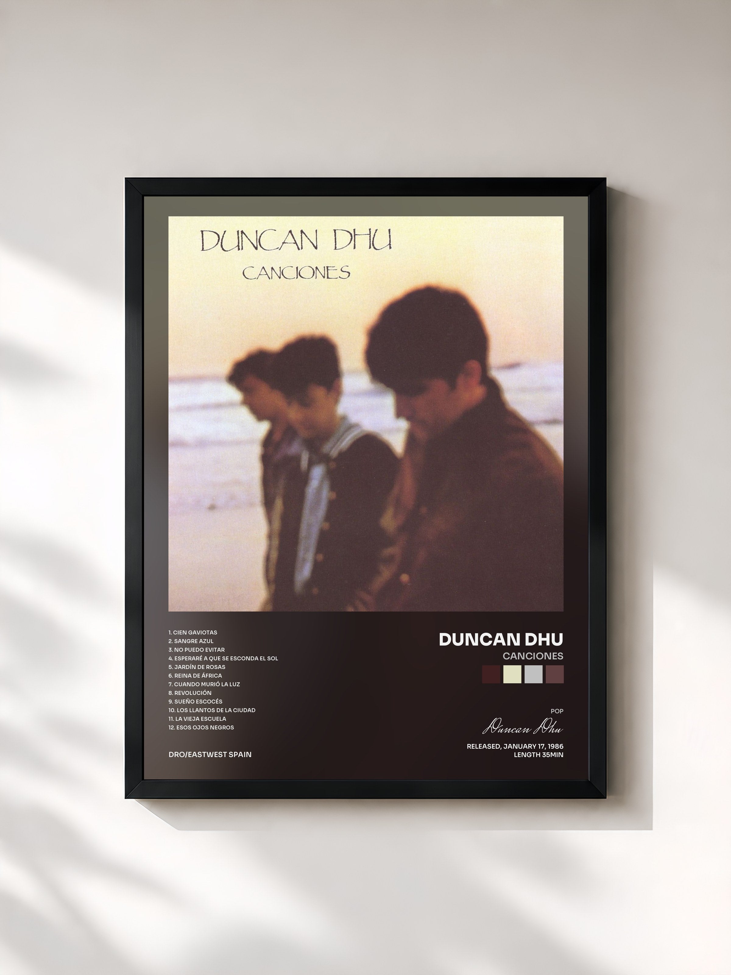 #noir Tableau de l'album Canciones de Duncan Dhu, cadre noir, imprimé et encadré en France