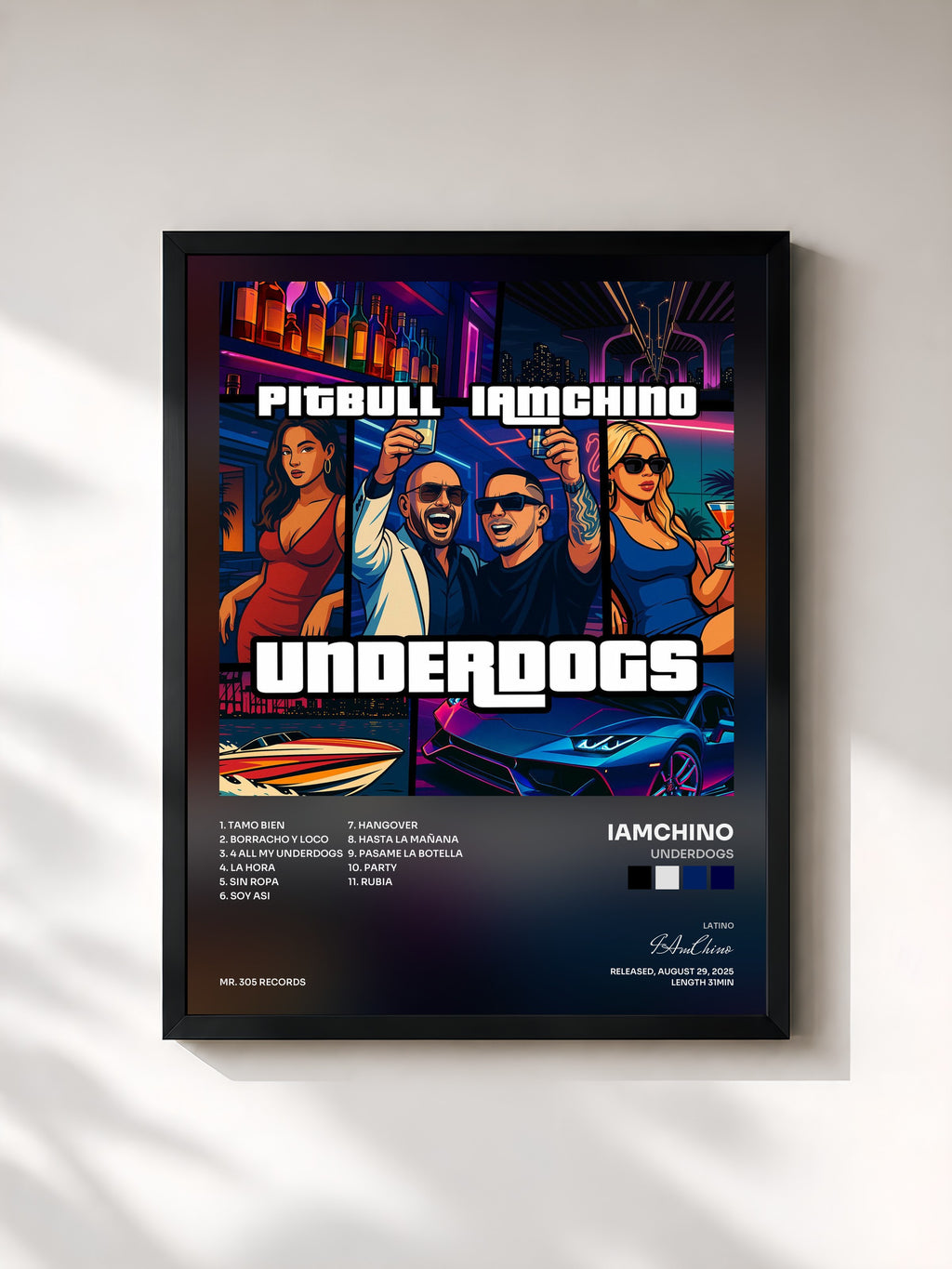 #noir Tableau de l'album UNDERDOGS de IAmChino, cadre noir, imprimé et encadré en France