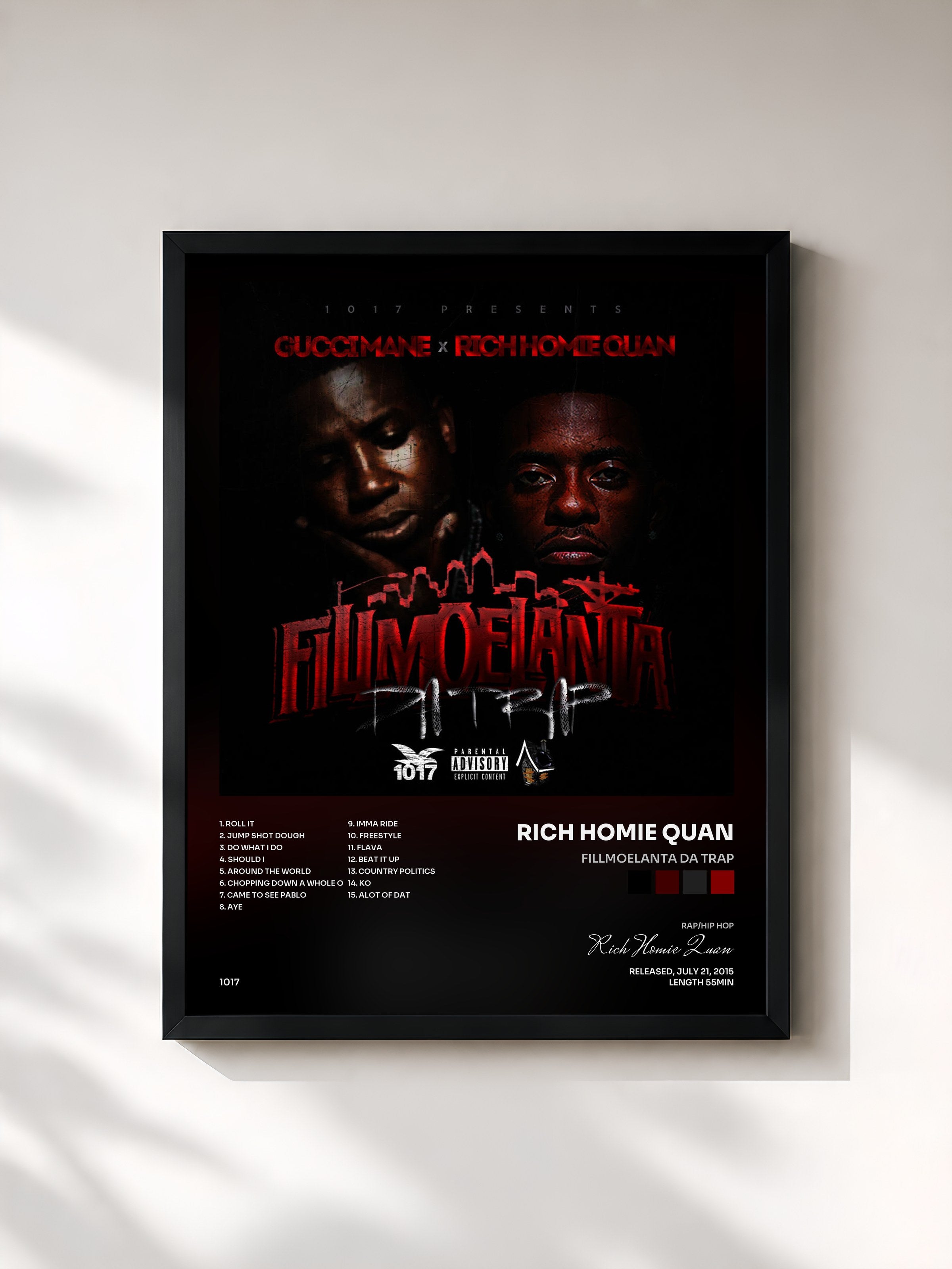 #noir Tableau de l'album Fillmoelanta da Trap de Rich Homie Quan, cadre noir, imprimé et encadré en France