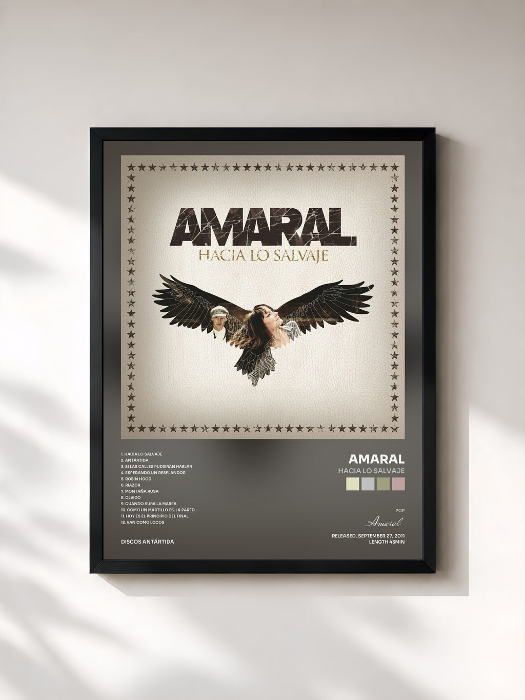 #noir Tableau de l'album Hacia Lo Salvaje de Amaral, cadre noir, imprimé et encadré en France