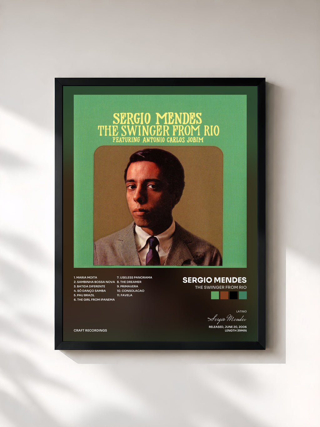 #noir Tableau de l'album The Swinger From Rio de Sergio Mendes, cadre noir, imprimé et encadré en France