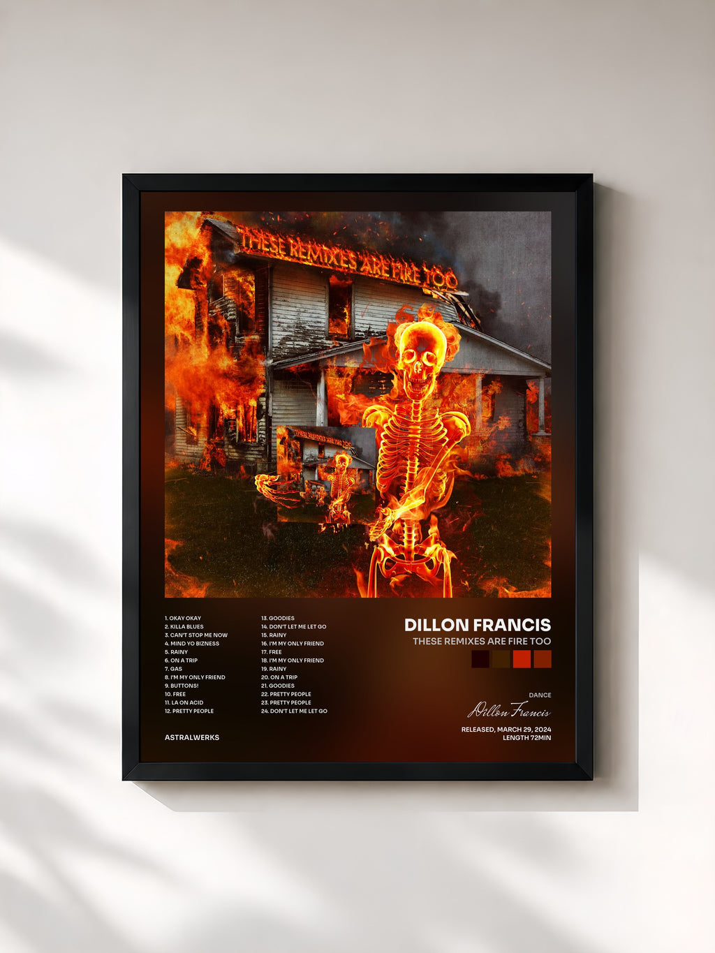 #noir Tableau de l'album These Remixes Are Fire TOO de Dillon Francis, cadre noir, imprimé et encadré en France