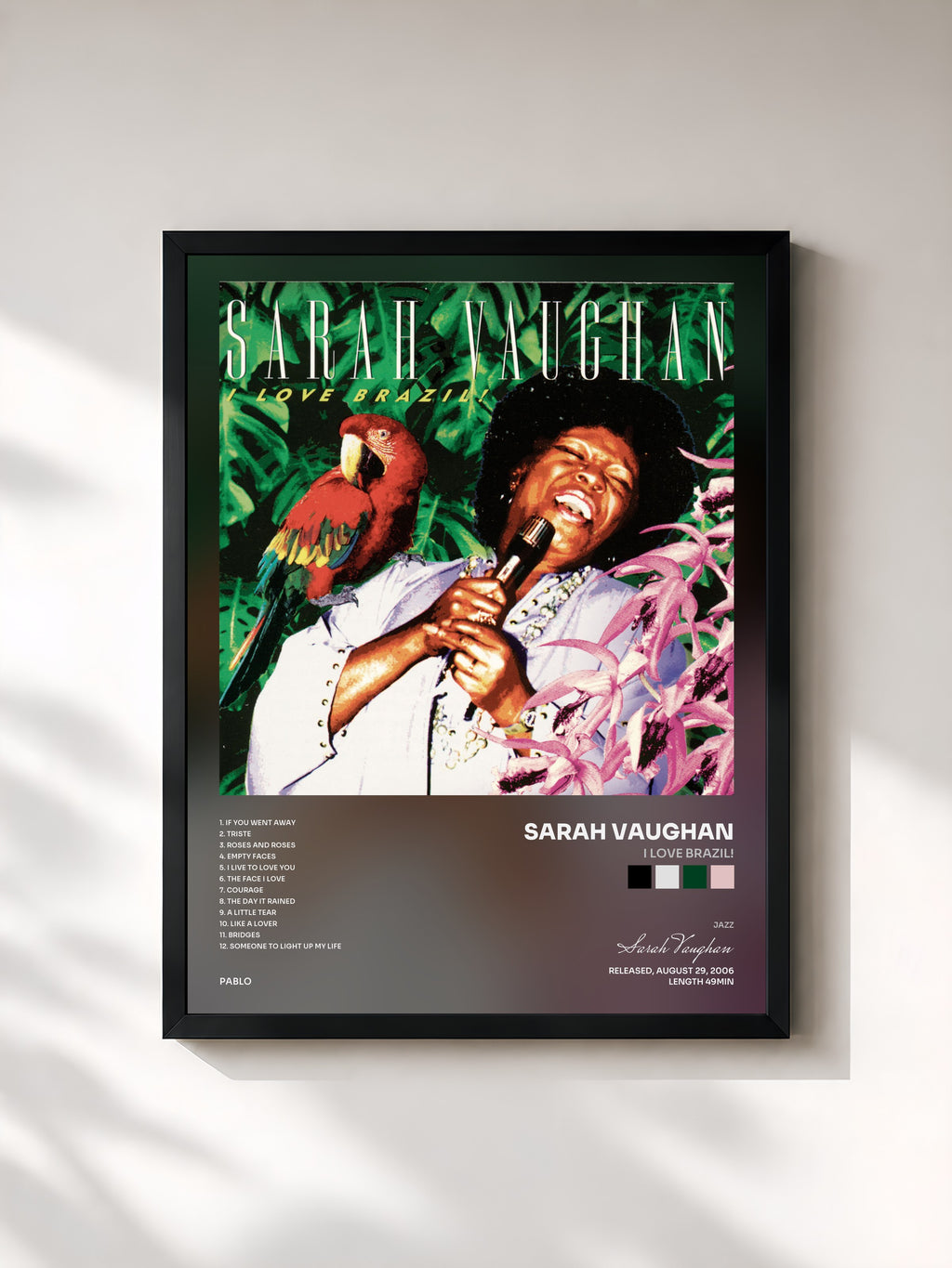 #noir Tableau de l'album I Love Brazil! de Sarah Vaughan, cadre noir, imprimé et encadré en France