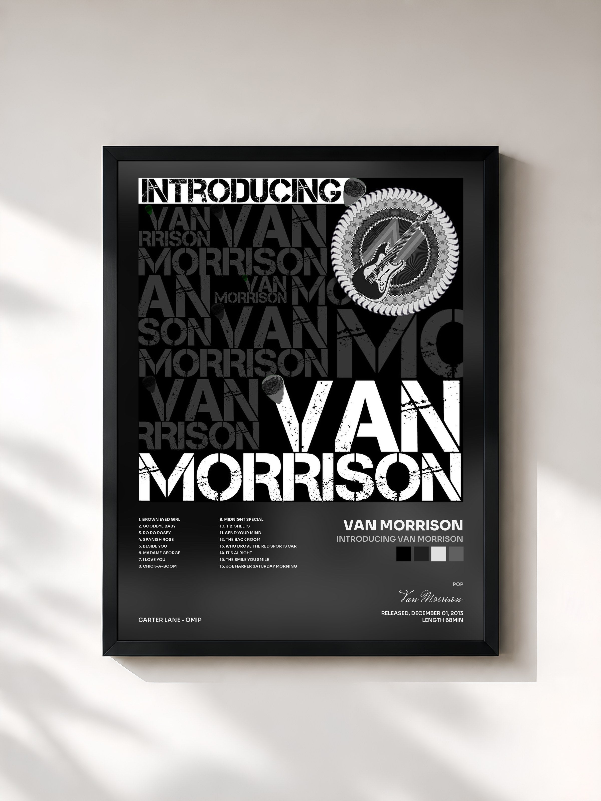 #noir Tableau de l'album Introducing Van Morrison de Van Morrison, cadre noir, imprimé et encadré en France