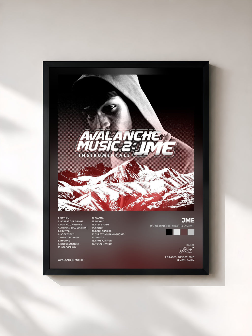 #noir Tableau de l'album Avalanche Music 2: JME de JME, cadre noir, imprimé et encadré en France