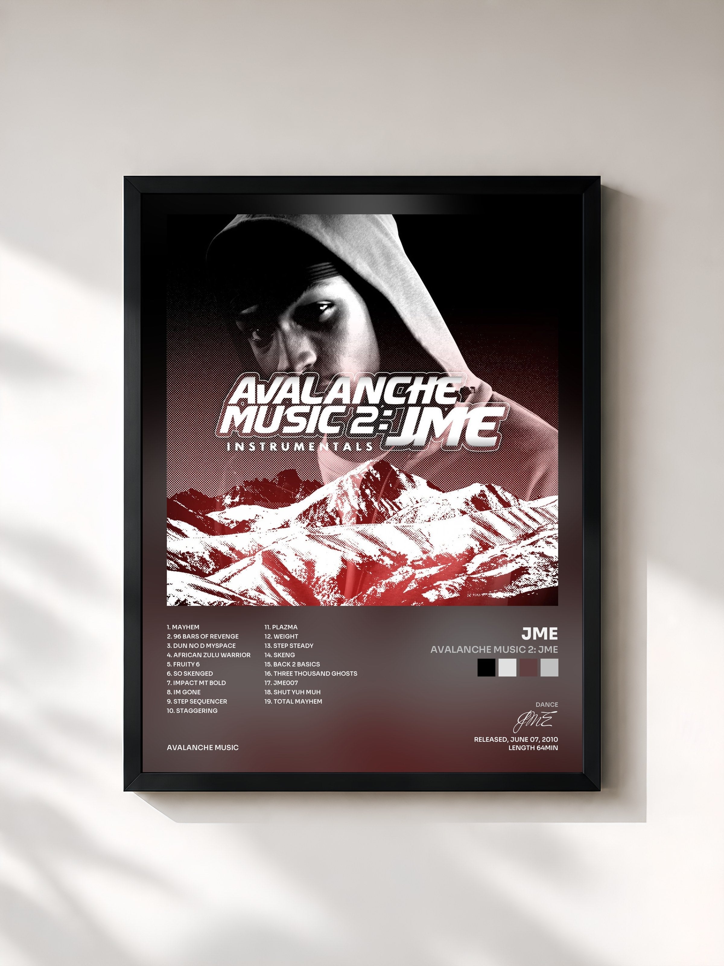 #noir Tableau de l'album Avalanche Music 2: JME de JME, cadre noir, imprimé et encadré en France