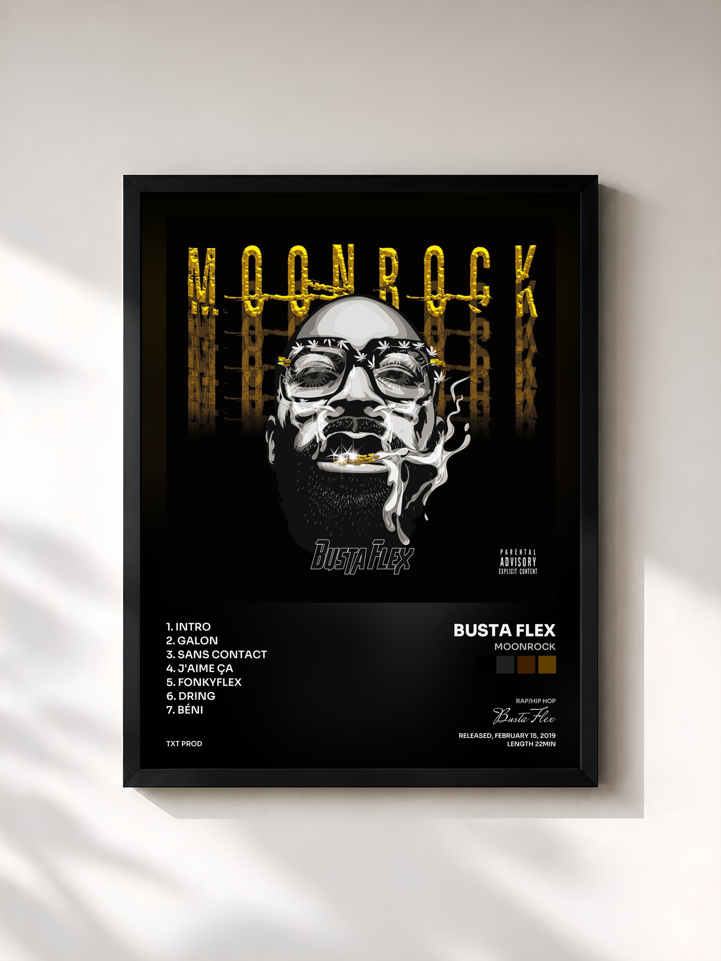 #noir Tableau de l'album Moonrock de Busta Flex, cadre noir, imprimé et encadré en France