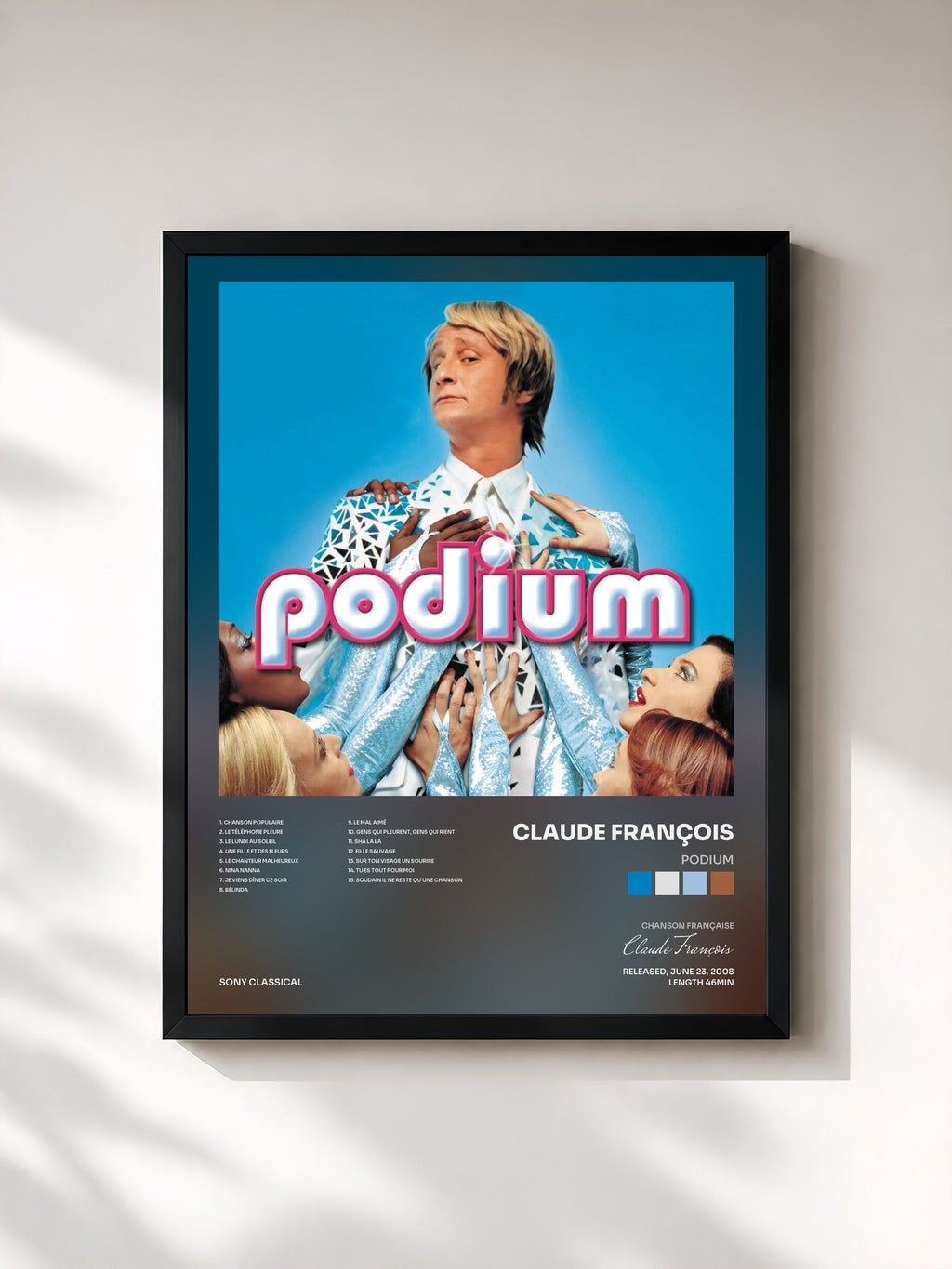 #noir Tableau de l'album PODIUM de Claude François, cadre noir, imprimé et encadré en France