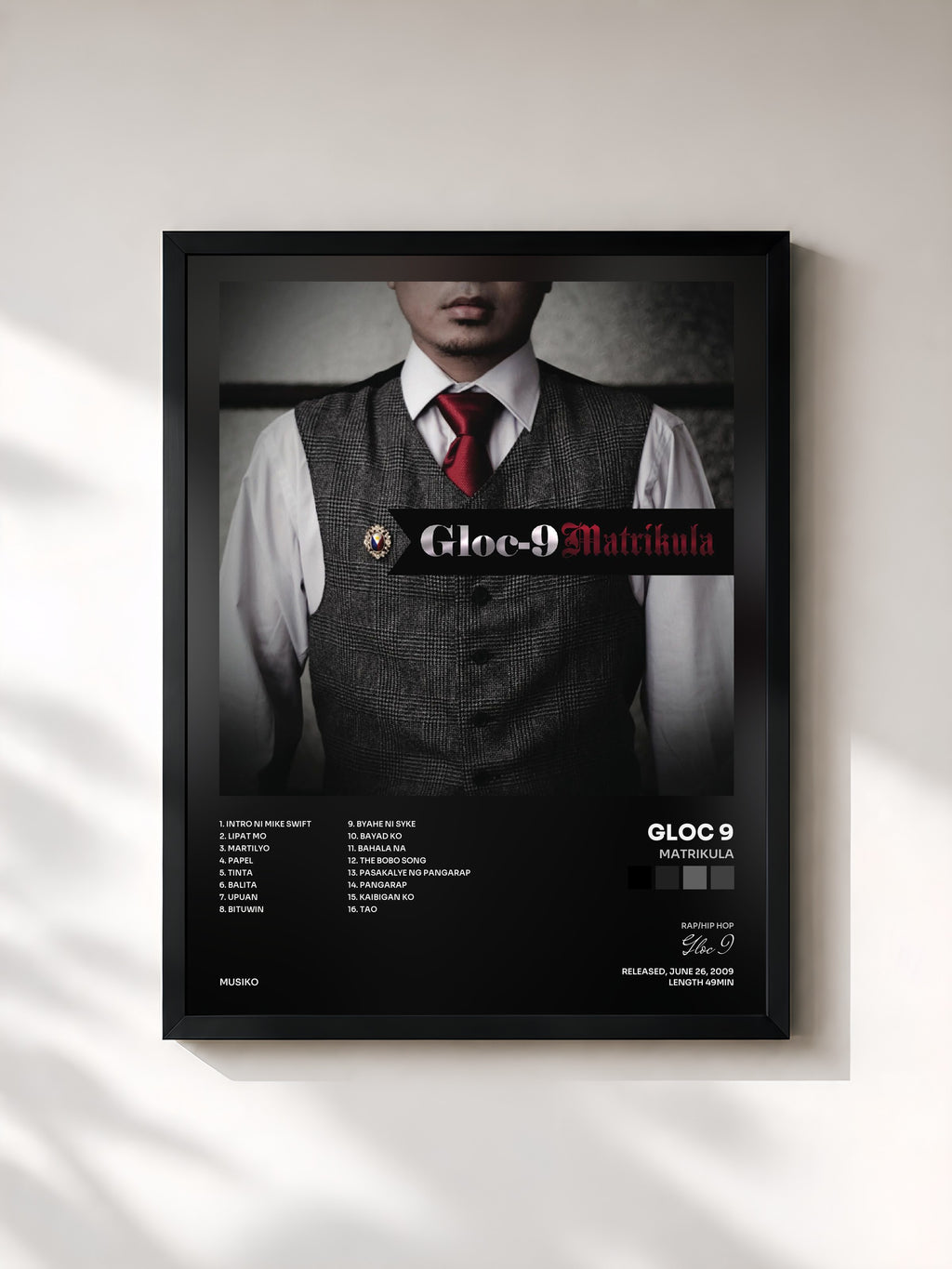 #noir Tableau de l'album Matrikula de Gloc 9, cadre noir, imprimé et encadré en France