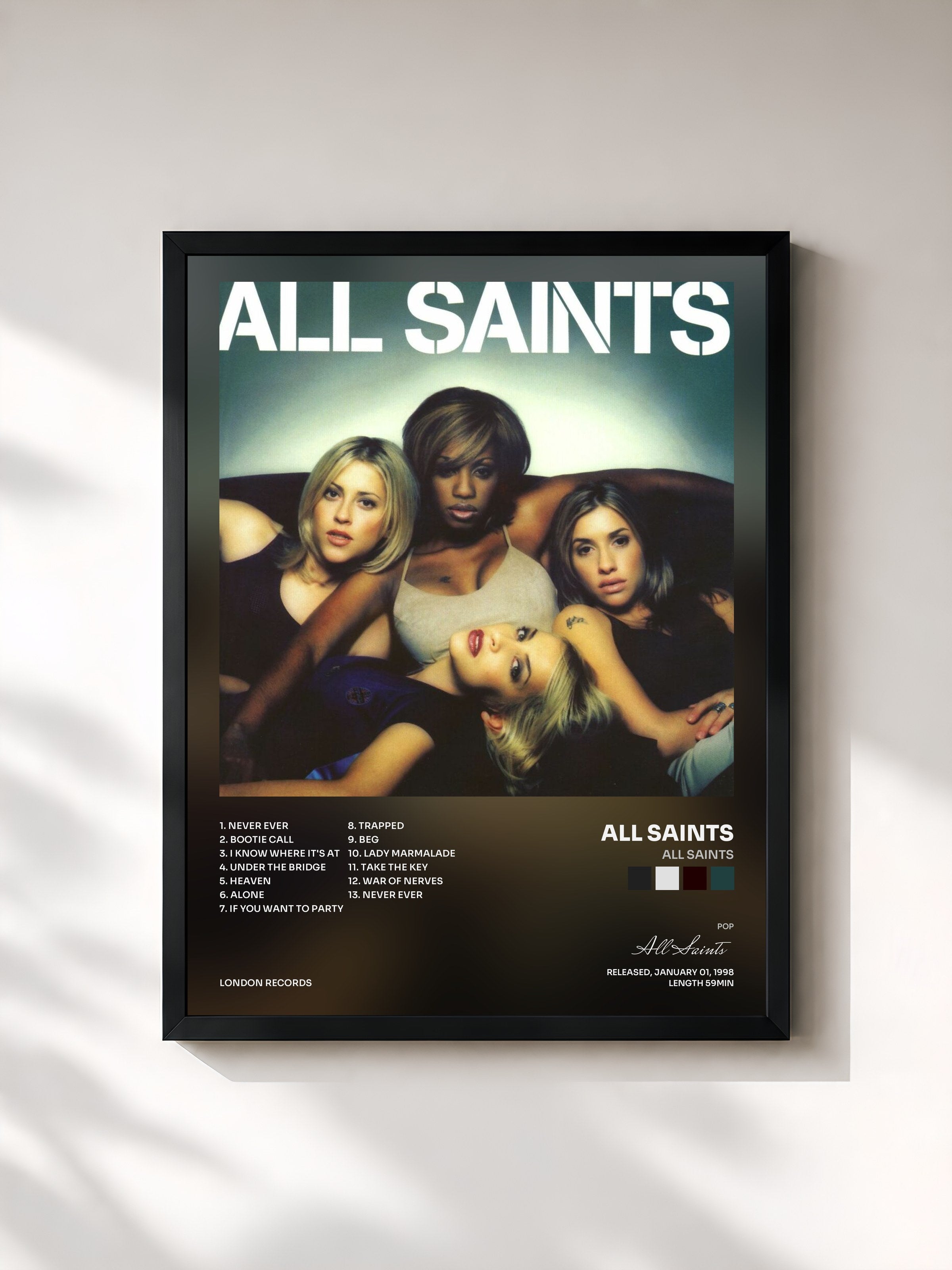 #noir Tableau de l'album All Saints de All Saints, cadre noir, imprimé et encadré en France
