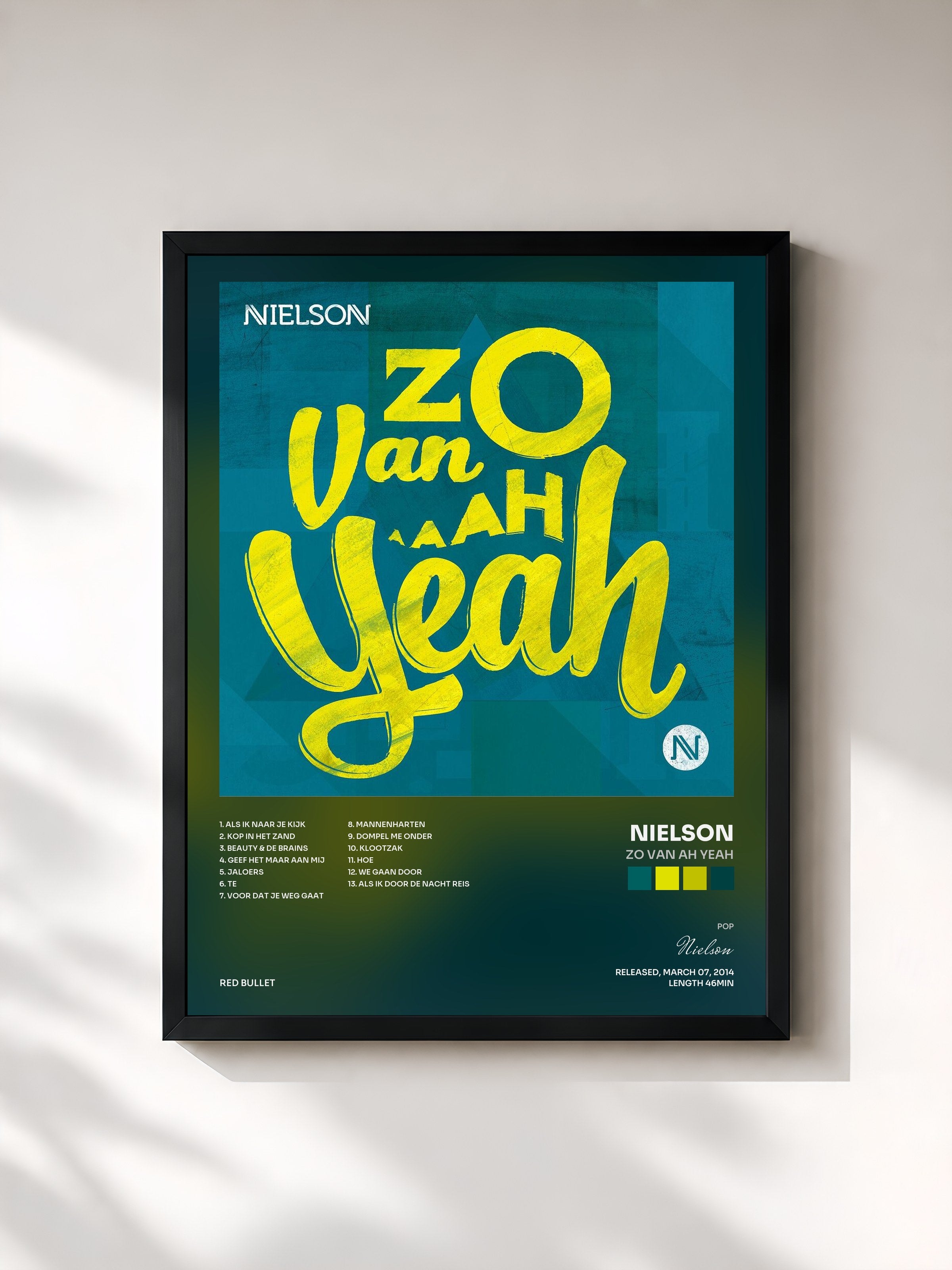 #noir Tableau de l'album Zo Van Ah Yeah de Nielson, cadre noir, imprimé et encadré en France