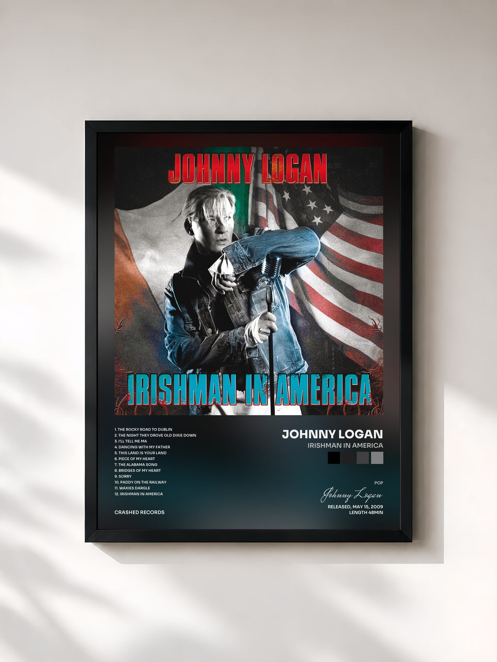 #noir Tableau de l'album Irishman in America de Johnny Logan, cadre noir, imprimé et encadré en France