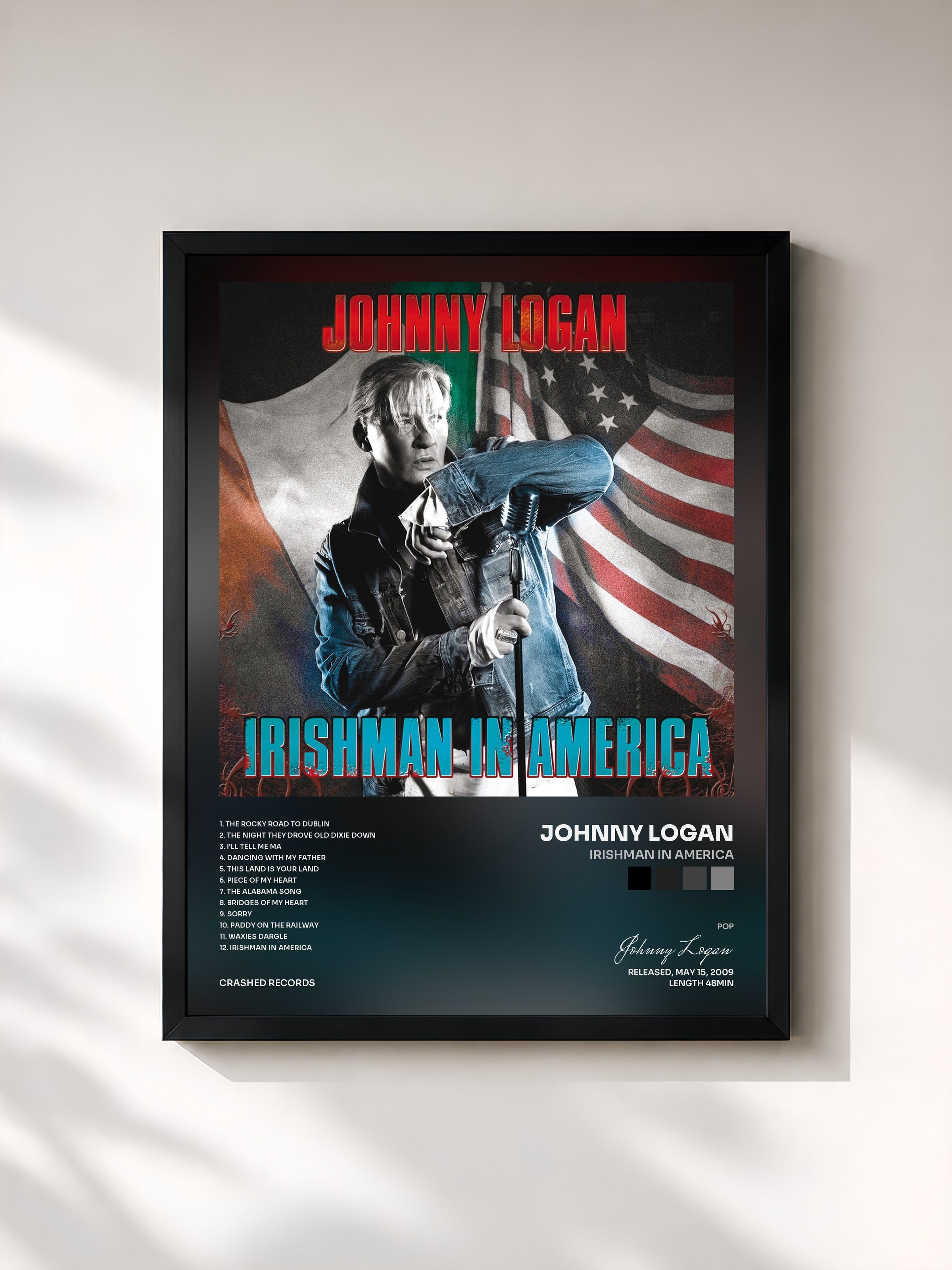 #noir Tableau de l'album Irishman in America de Johnny Logan, cadre noir, imprimé et encadré en France