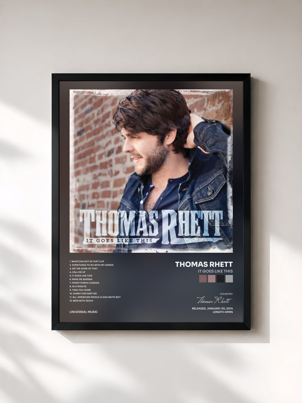 #noir Tableau de l'album It Goes Like This de Thomas Rhett, cadre noir, imprimé et encadré en France
