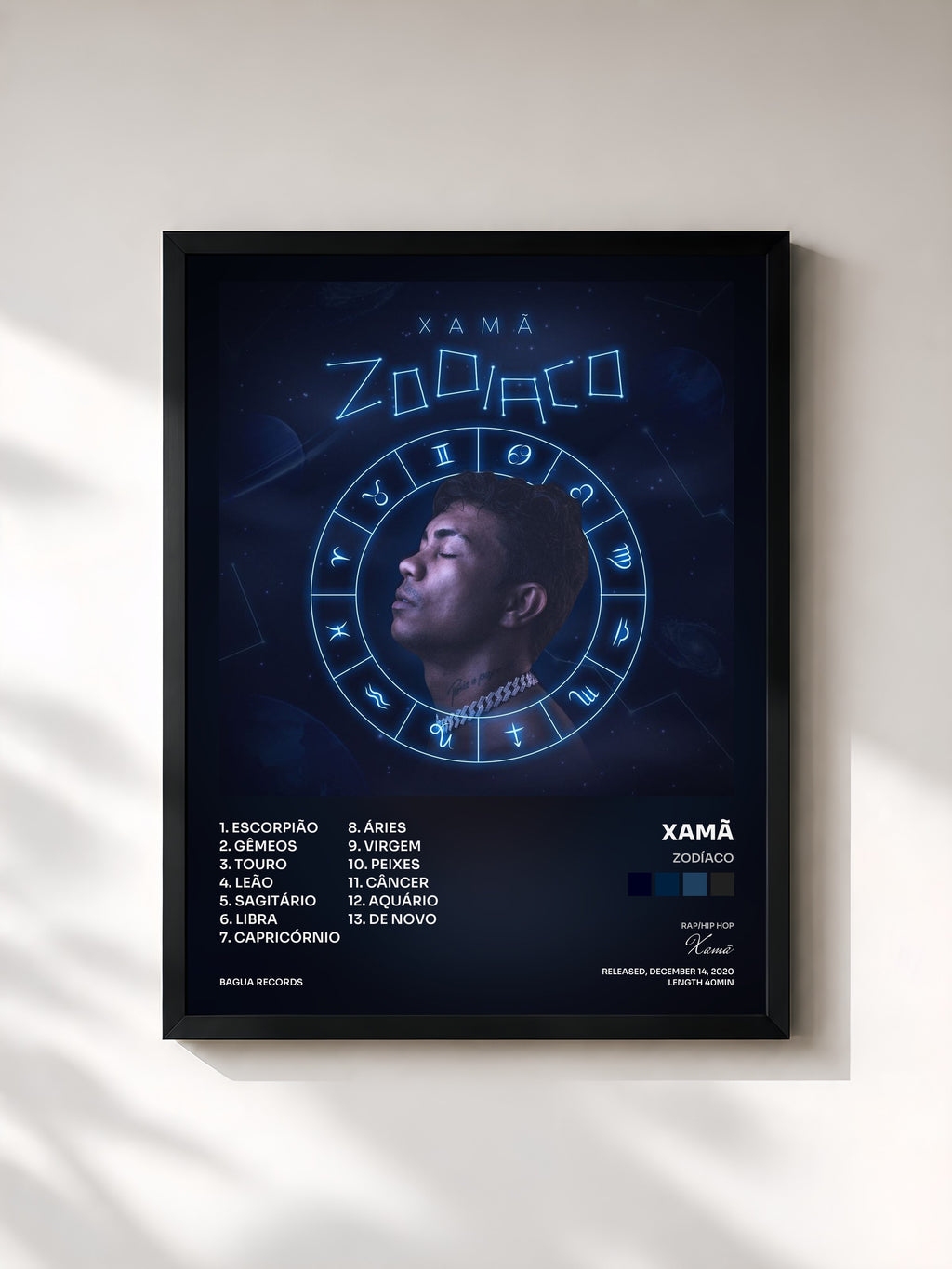 #noir Tableau de l'album Zodíaco de Xamã, cadre noir, imprimé et encadré en France