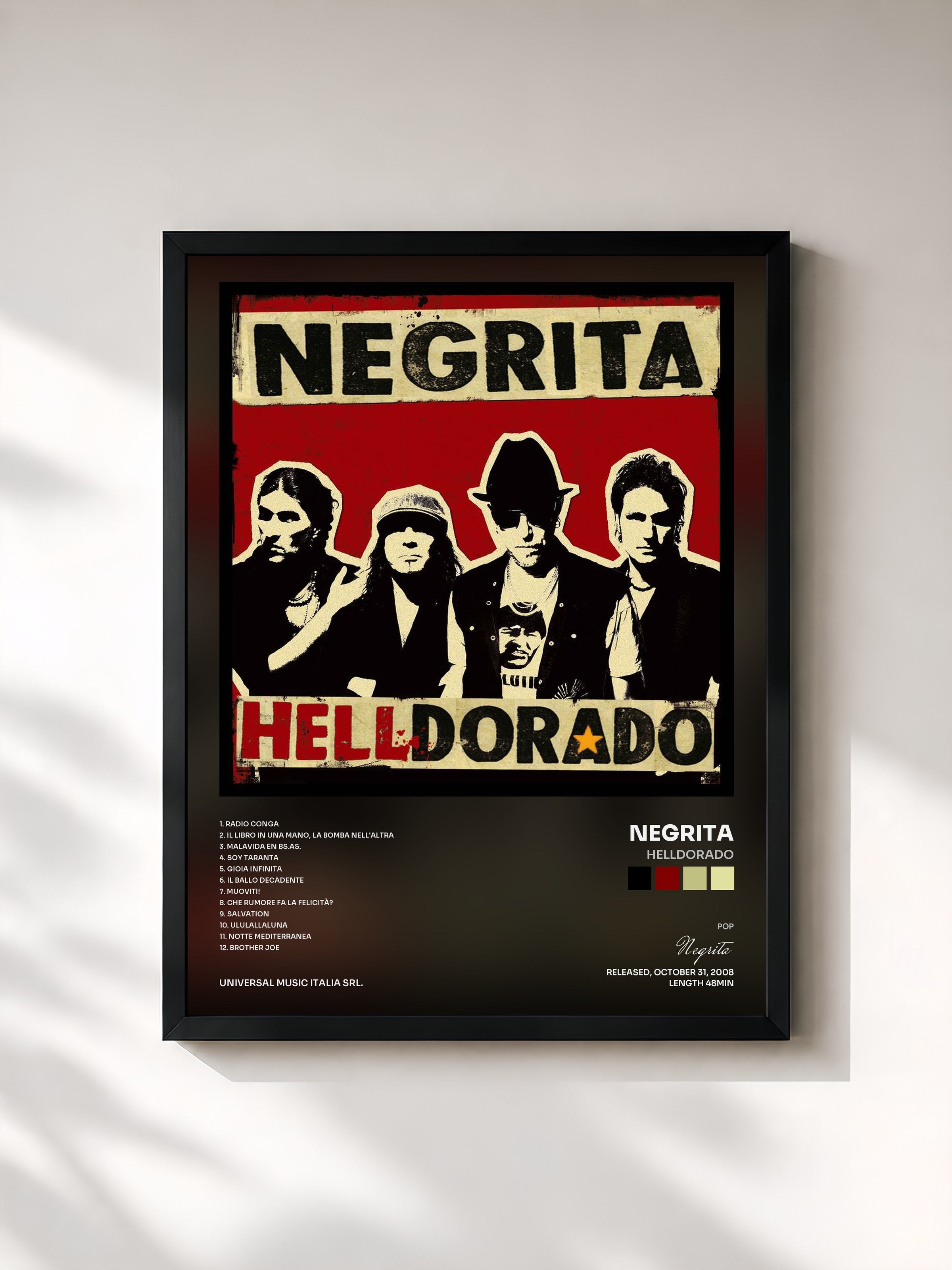 #noir Tableau de l'album Helldorado de Negrita, cadre noir, imprimé et encadré en France