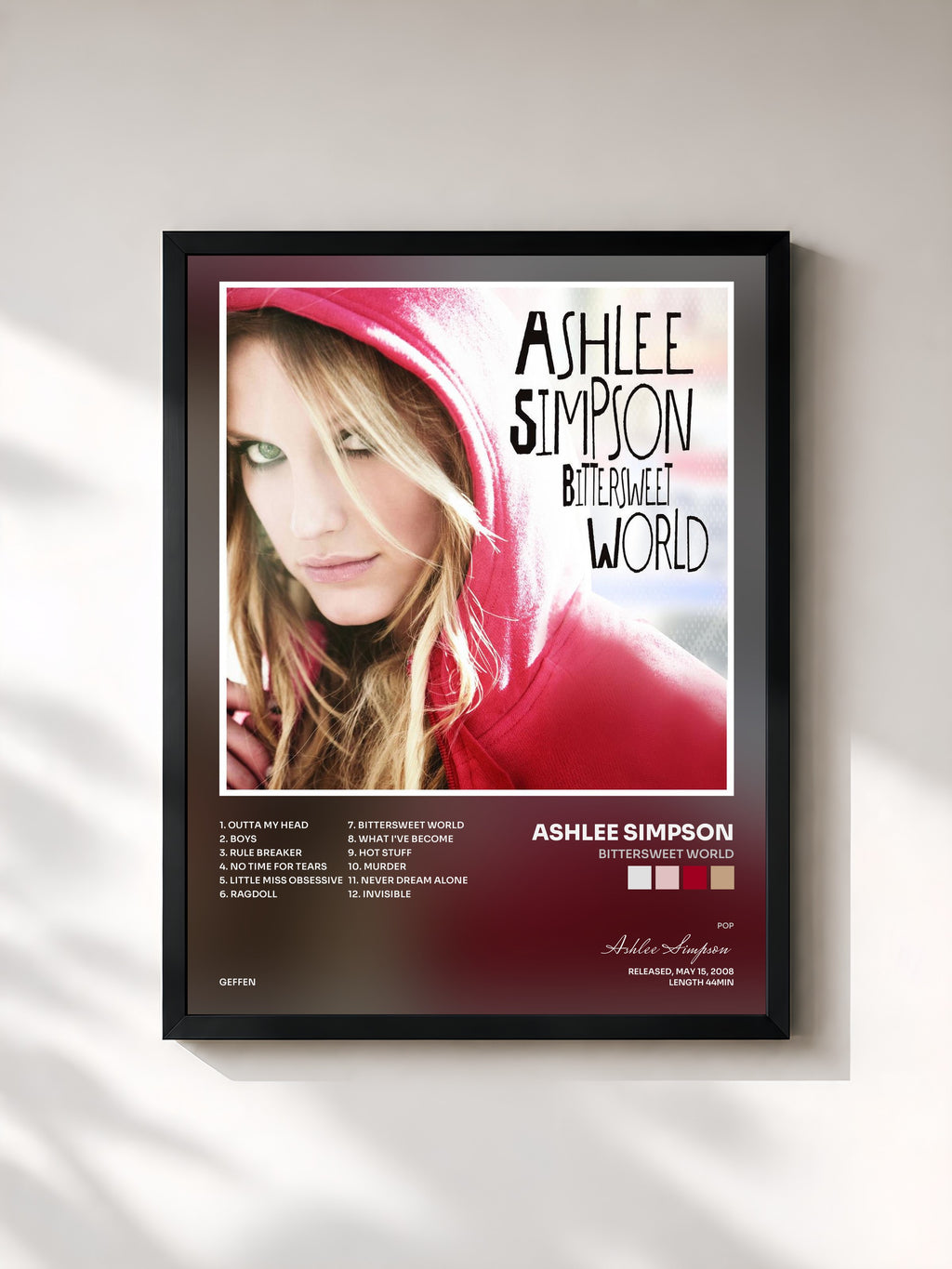 #noir Tableau de l'album Bittersweet World de Ashlee Simpson, cadre noir, imprimé et encadré en France