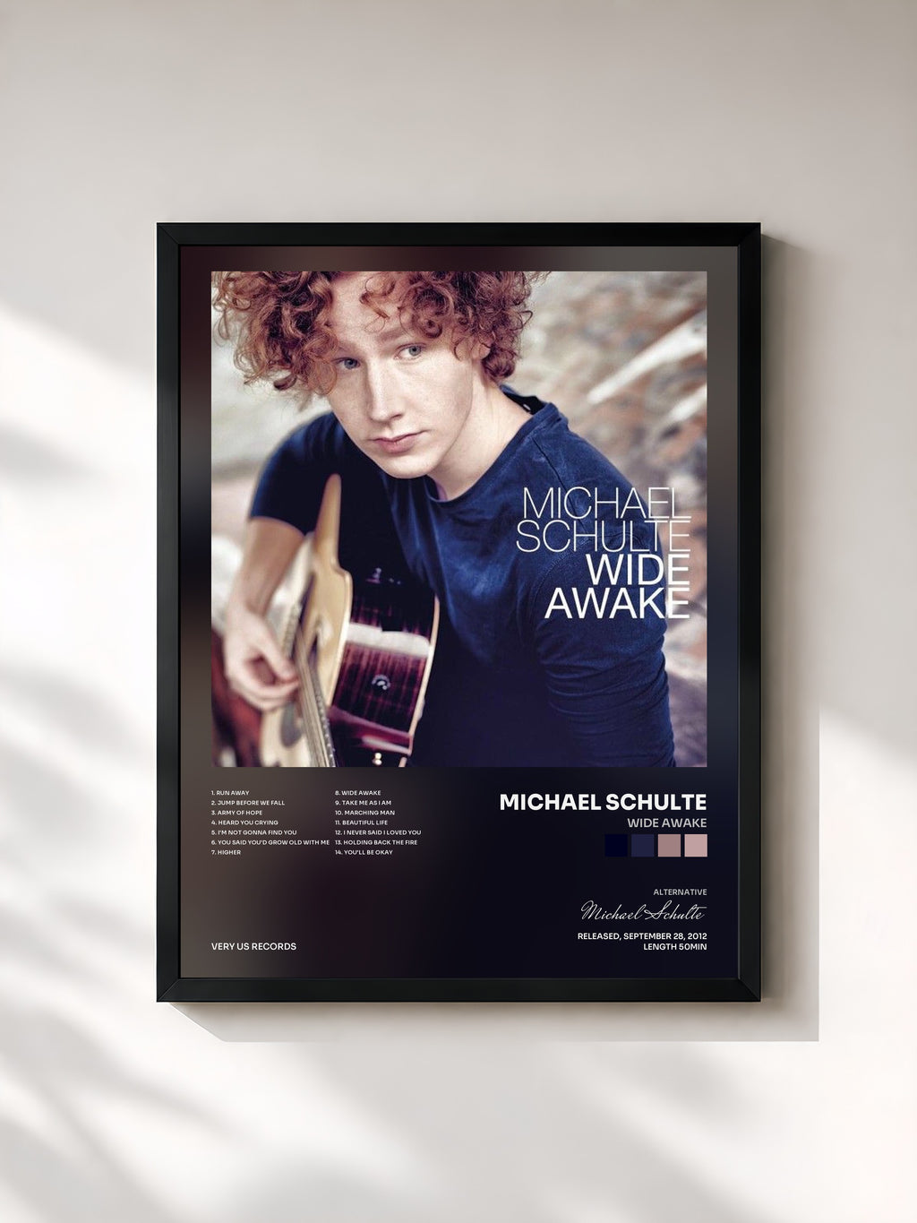 #noir Tableau de l'album Wide Awake de Michael Schulte, cadre noir, imprimé et encadré en France