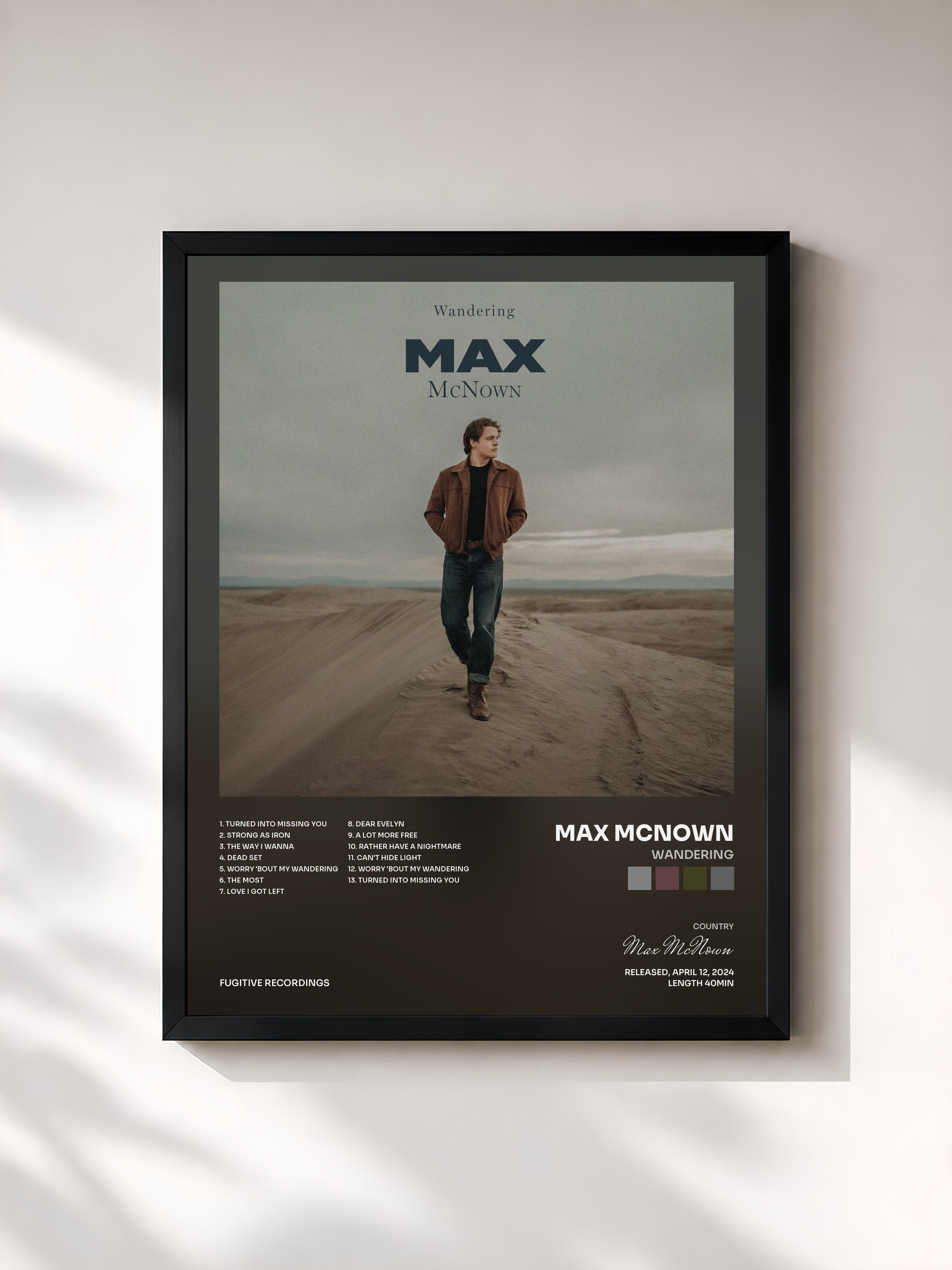 #noir Tableau de l'album Wandering de Max McNown, cadre noir, imprimé et encadré en France