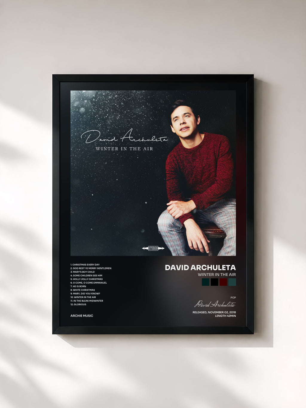 #noir Tableau de l'album Winter in the Air de David Archuleta, cadre noir, imprimé et encadré en France