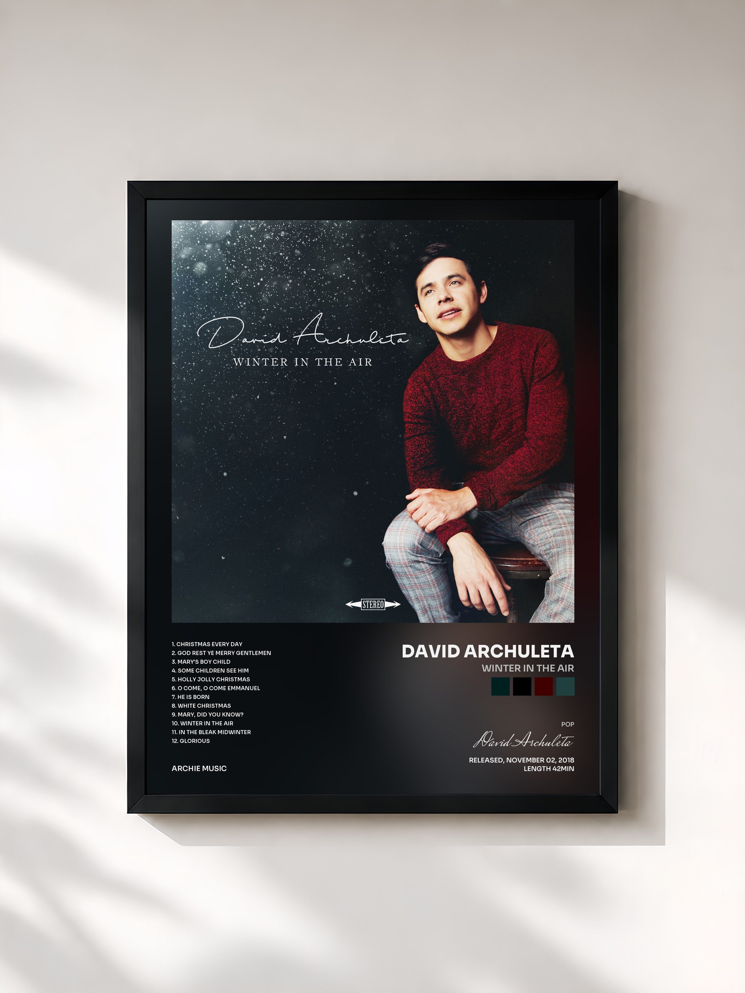 #noir Tableau de l'album Winter in the Air de David Archuleta, cadre noir, imprimé et encadré en France
