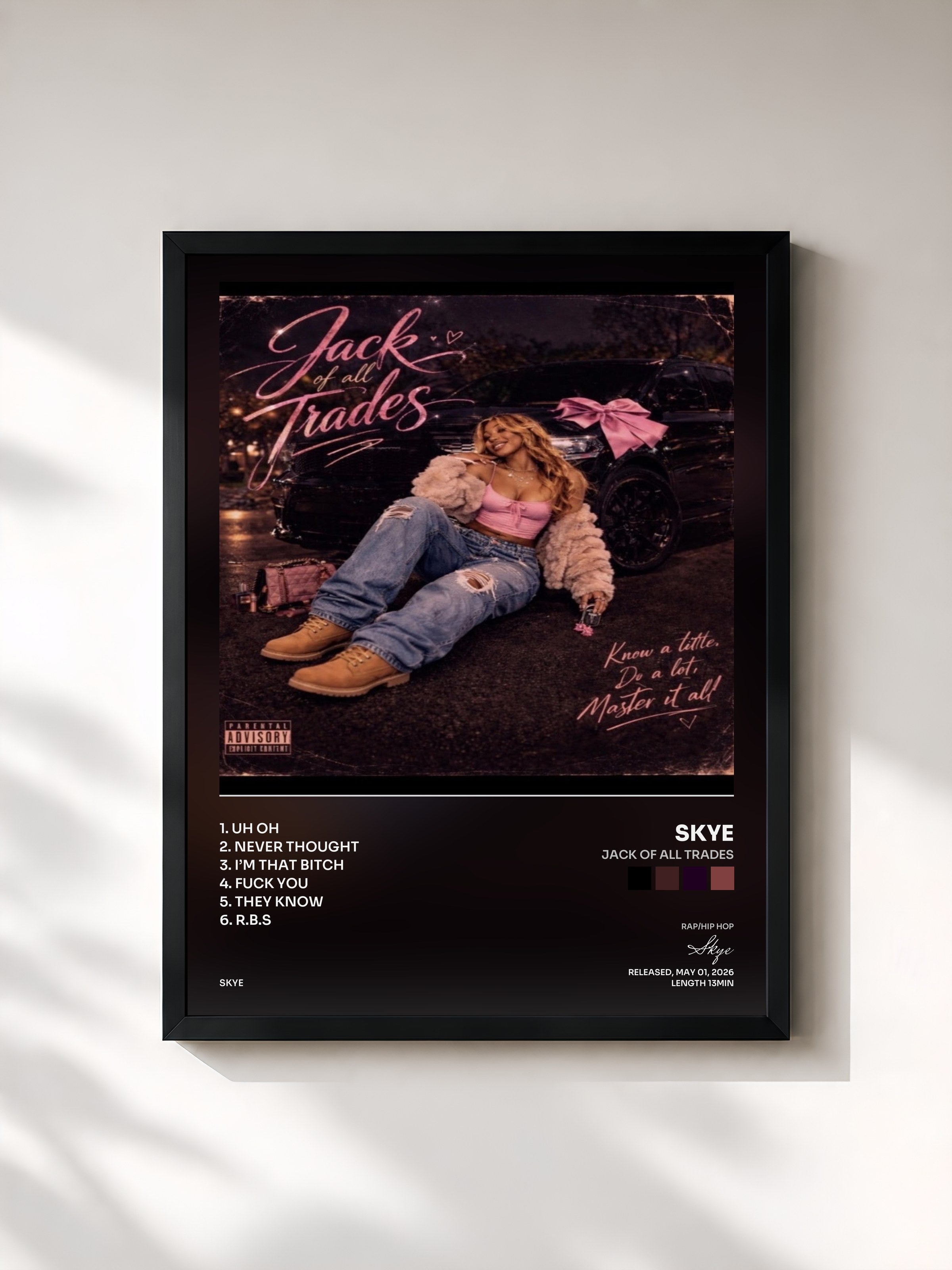 #noir Tableau de l'album Jack of all Trades de Skye, cadre noir, imprimé et encadré en France