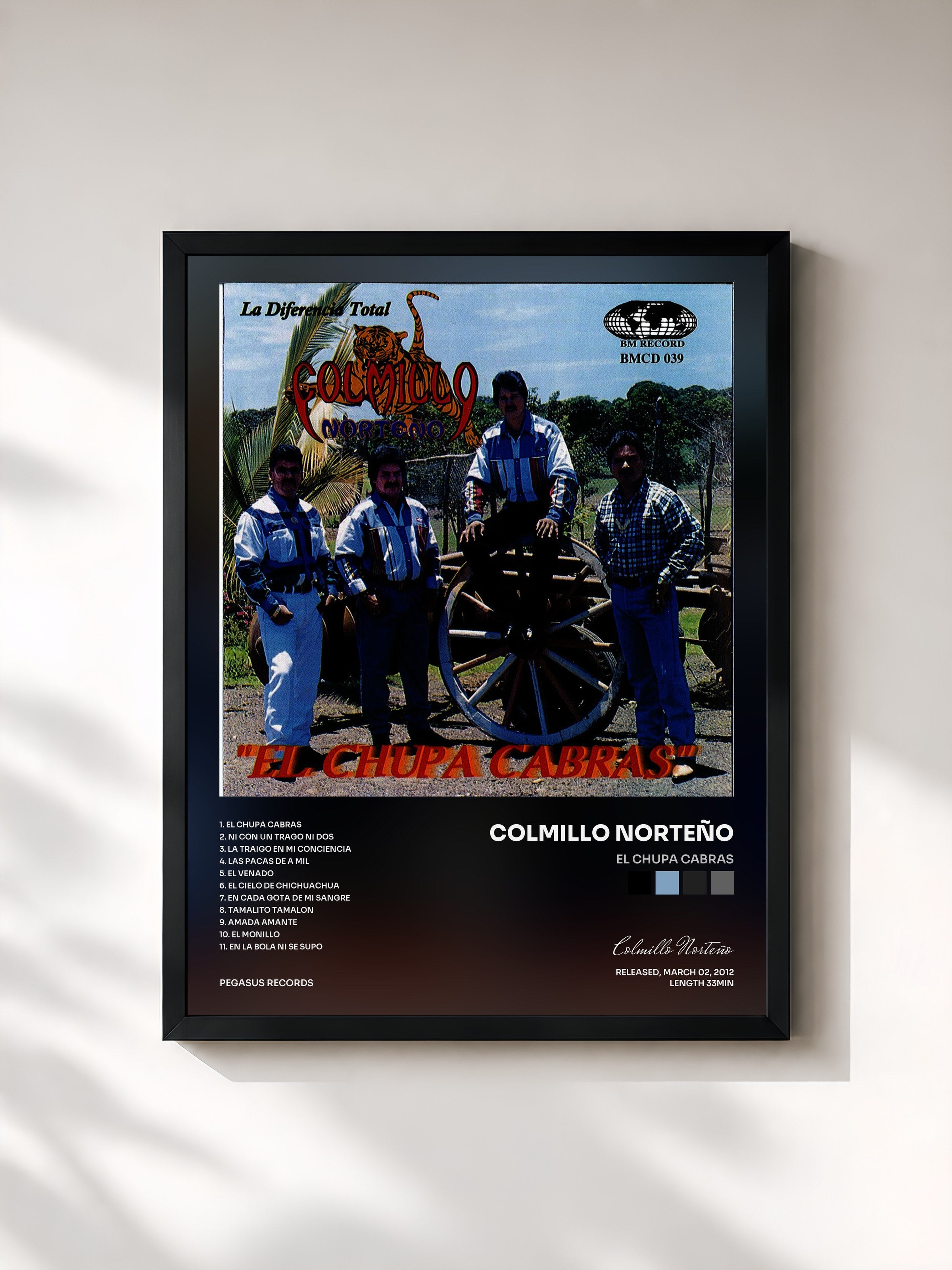 #noir Tableau de l'album El Chupa Cabras de Colmillo Norteño, cadre noir, imprimé et encadré en France