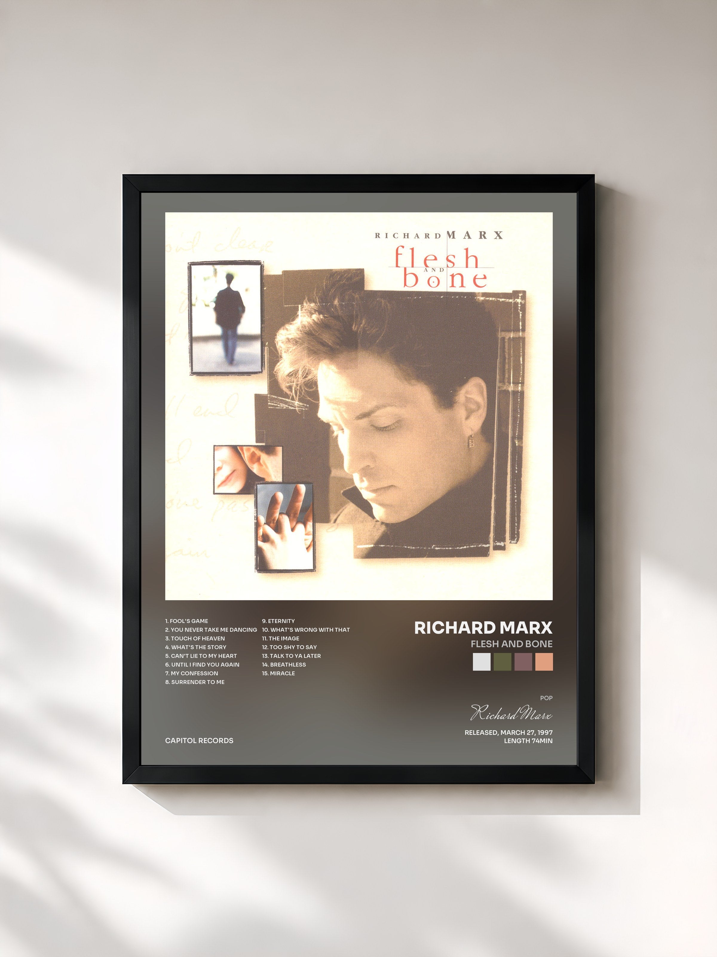 #noir Tableau de l'album Flesh And Bone de Richard Marx, cadre noir, imprimé et encadré en France