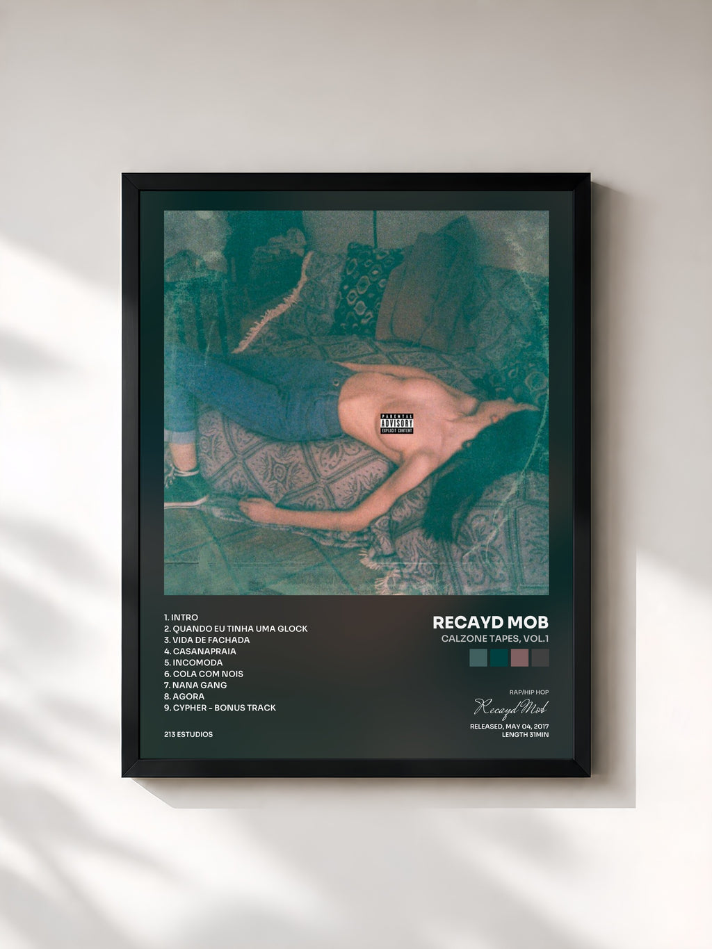 #noir Tableau de l'album Calzone Tapes, Vol.1 de Recayd Mob, cadre noir, imprimé et encadré en France