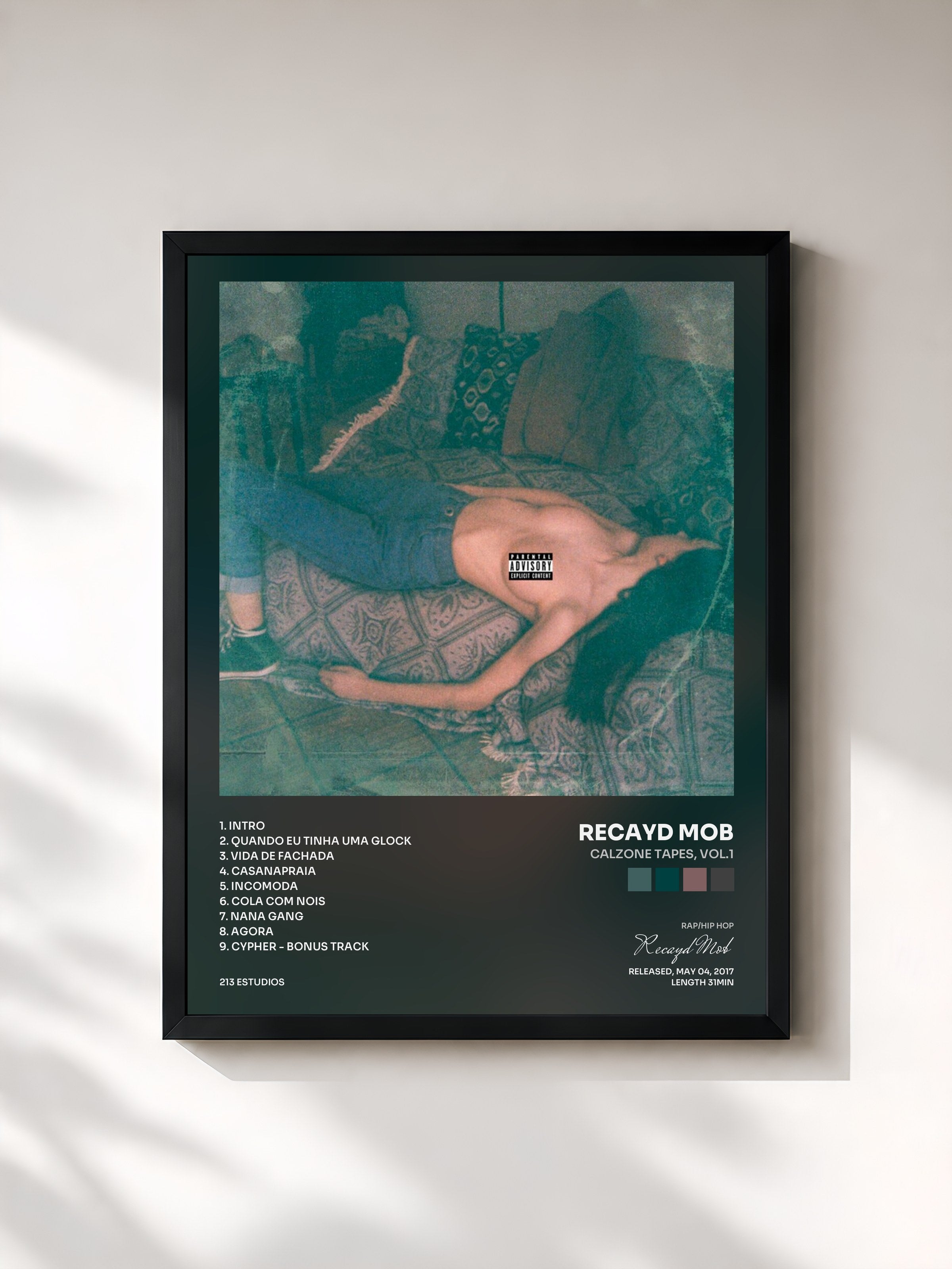 #noir Tableau de l'album Calzone Tapes, Vol.1 de Recayd Mob, cadre noir, imprimé et encadré en France