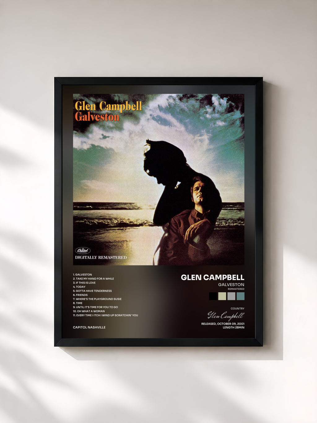 #noir Tableau de l'album Galveston (Remastered) de Glen Campbell, cadre noir, imprimé et encadré en France