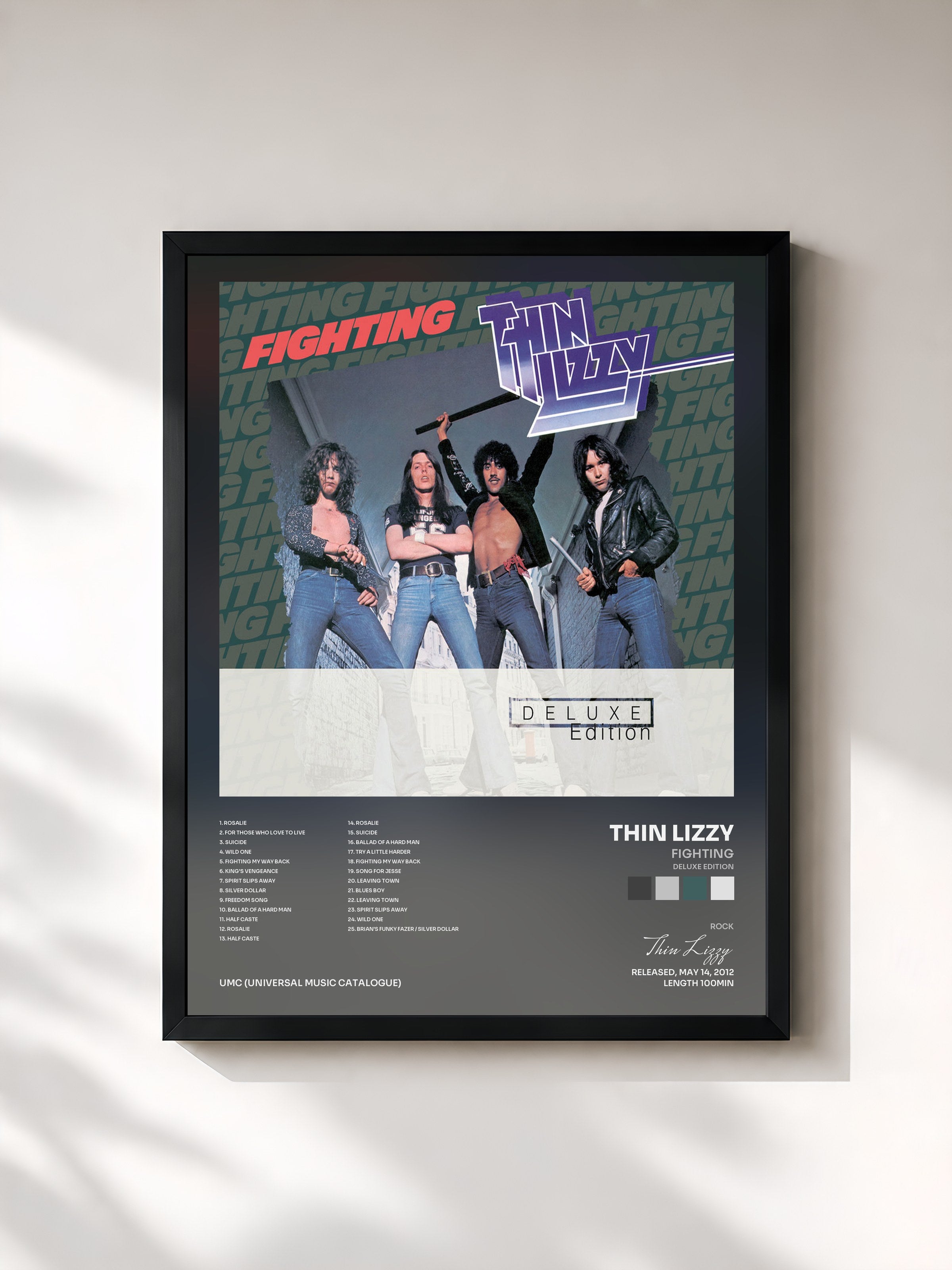 #noir Tableau de l'album Fighting (Deluxe Edition) de Thin Lizzy, cadre noir, imprimé et encadré en France